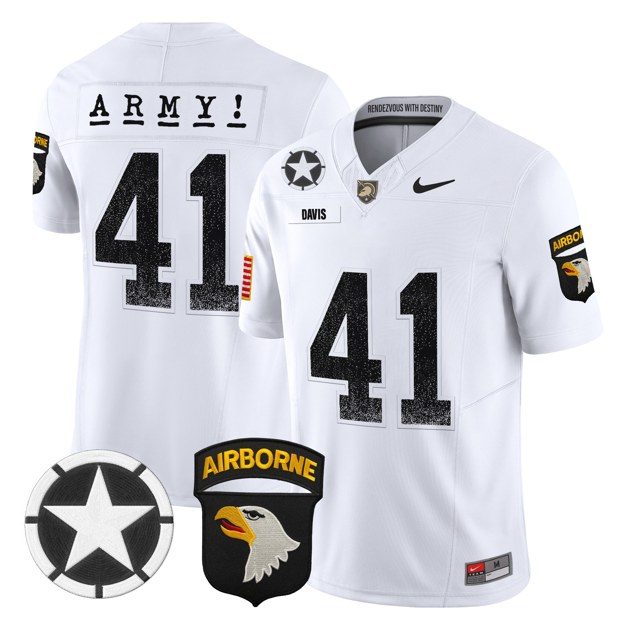 Glenn Davis Men's Army Black Knights 2025 Screaming Eagles Vapor Limited White Jersey - All Stitched