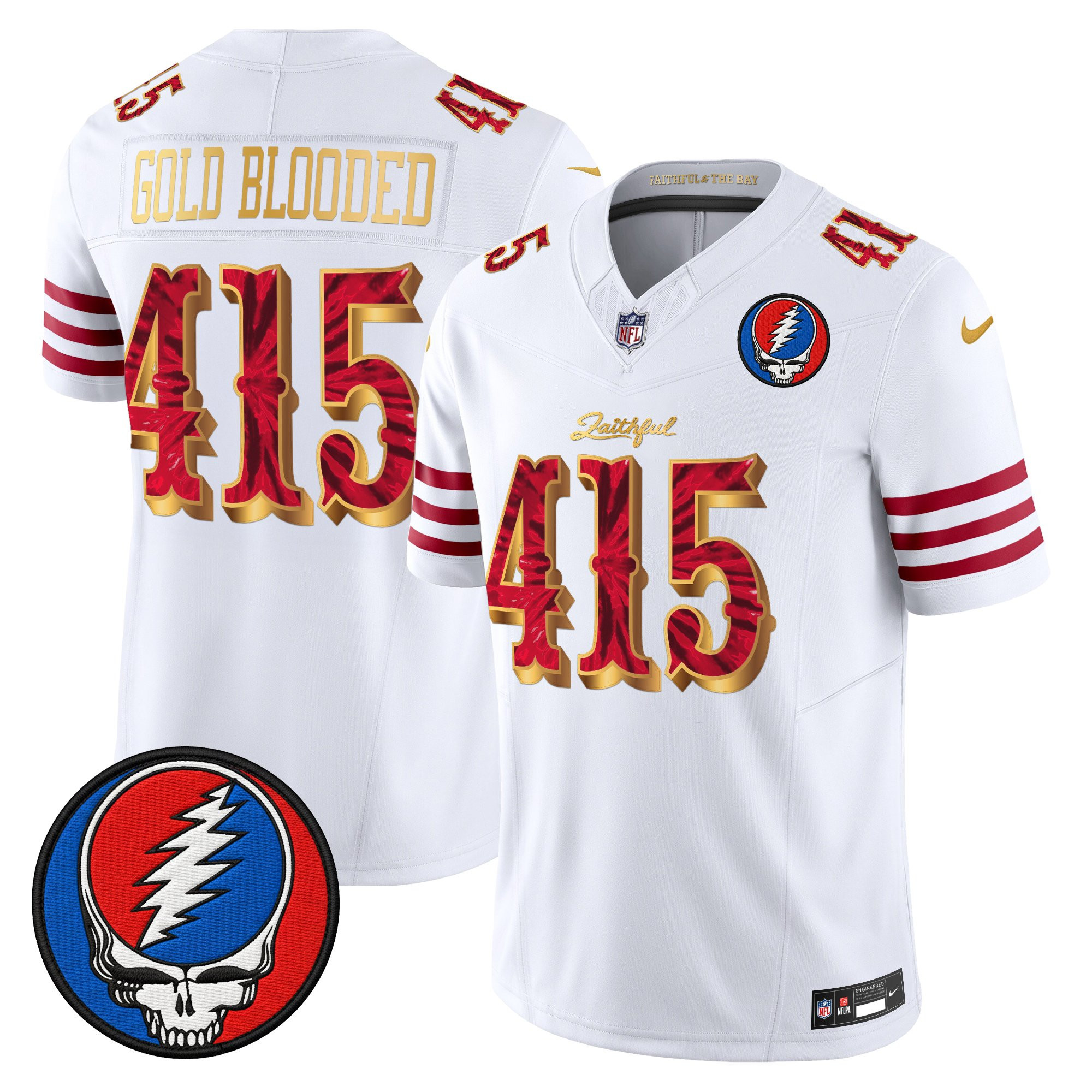 Gold Blooded 415 Men's San Francisco 49ers x Grateful Dead Rivalries Vapor Limited White Gold Jersey - Rivalries Edition - All Stitched