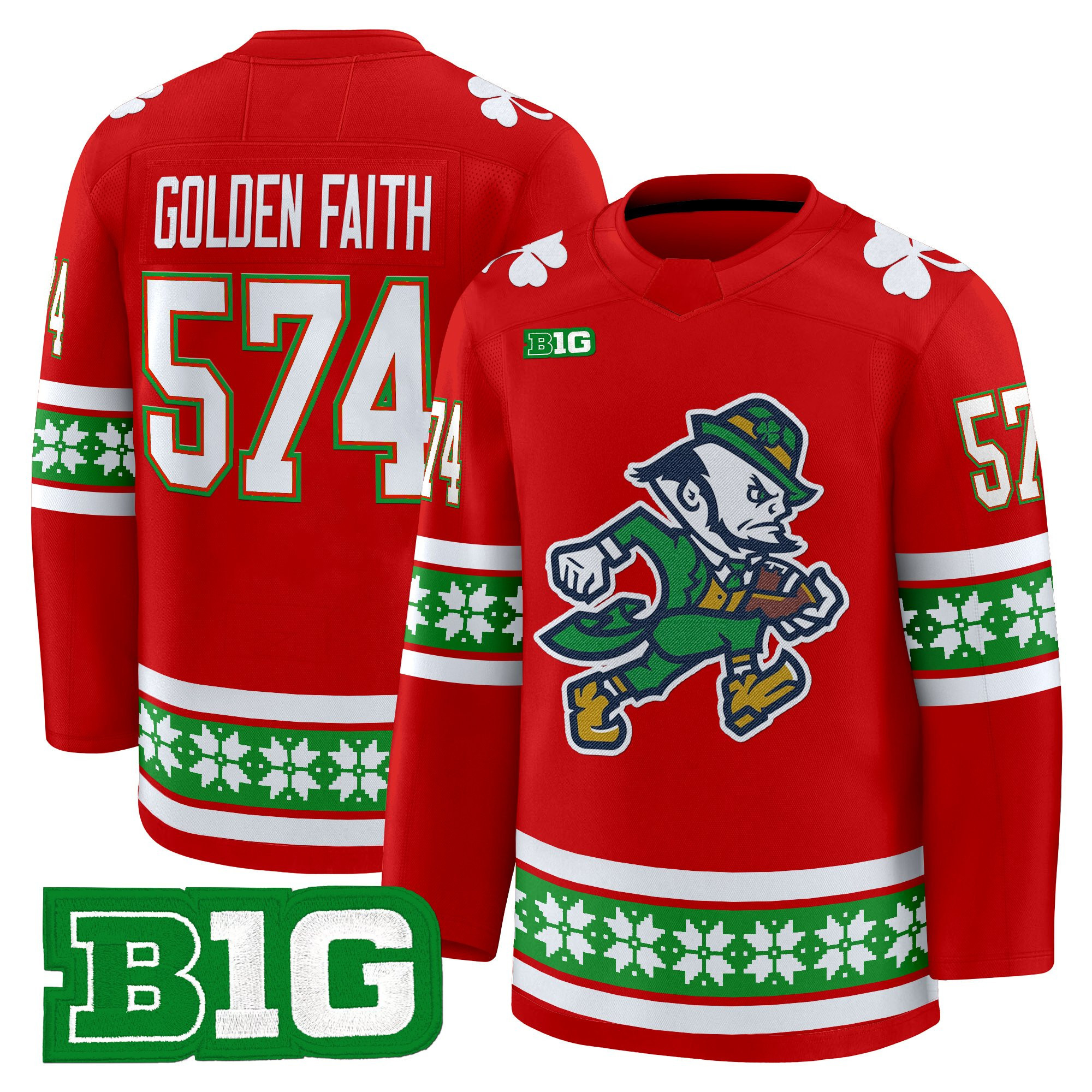 Golden Faith 574 Men's Notre Dame Fighting Irish Football 2025 Christmas Edition Premium Red Jersey - Hockey Style - Stitched