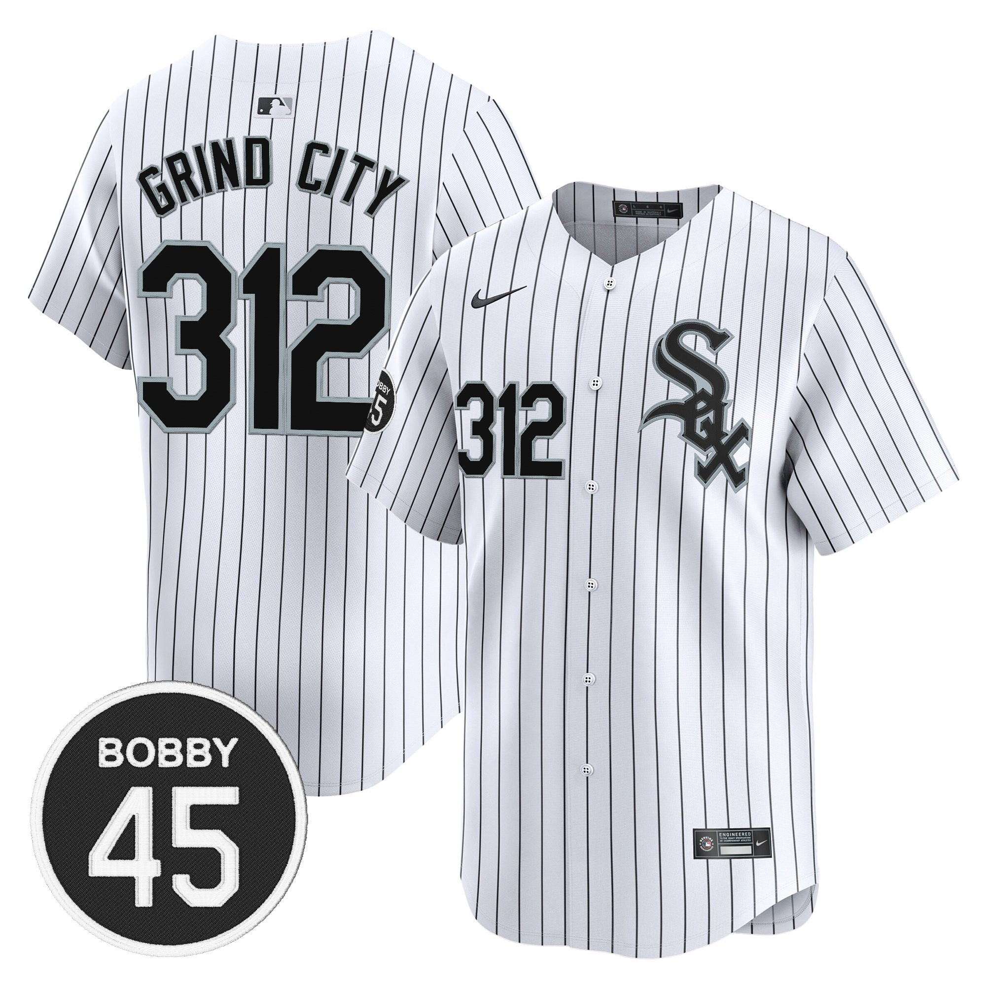 Grind City 312 Men's Chicago White Sox Bobby Jenks Vapor Premier Limited Pinstripe Jersey - All Stitched