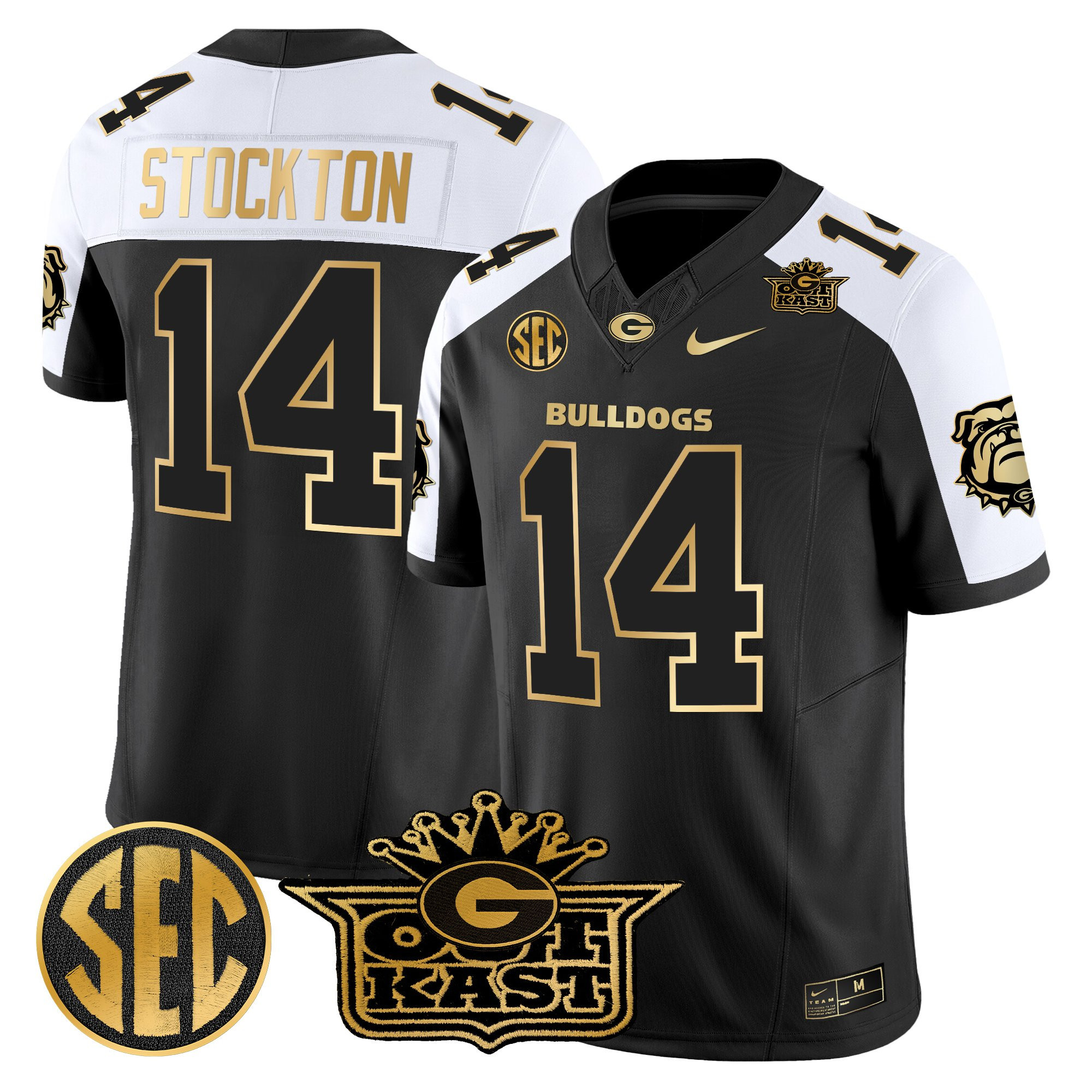 Gunner Stockton Men's Outkast x Georgia Bulldogs Gold Vapor Limited Black Alternate Jersey - All stitched