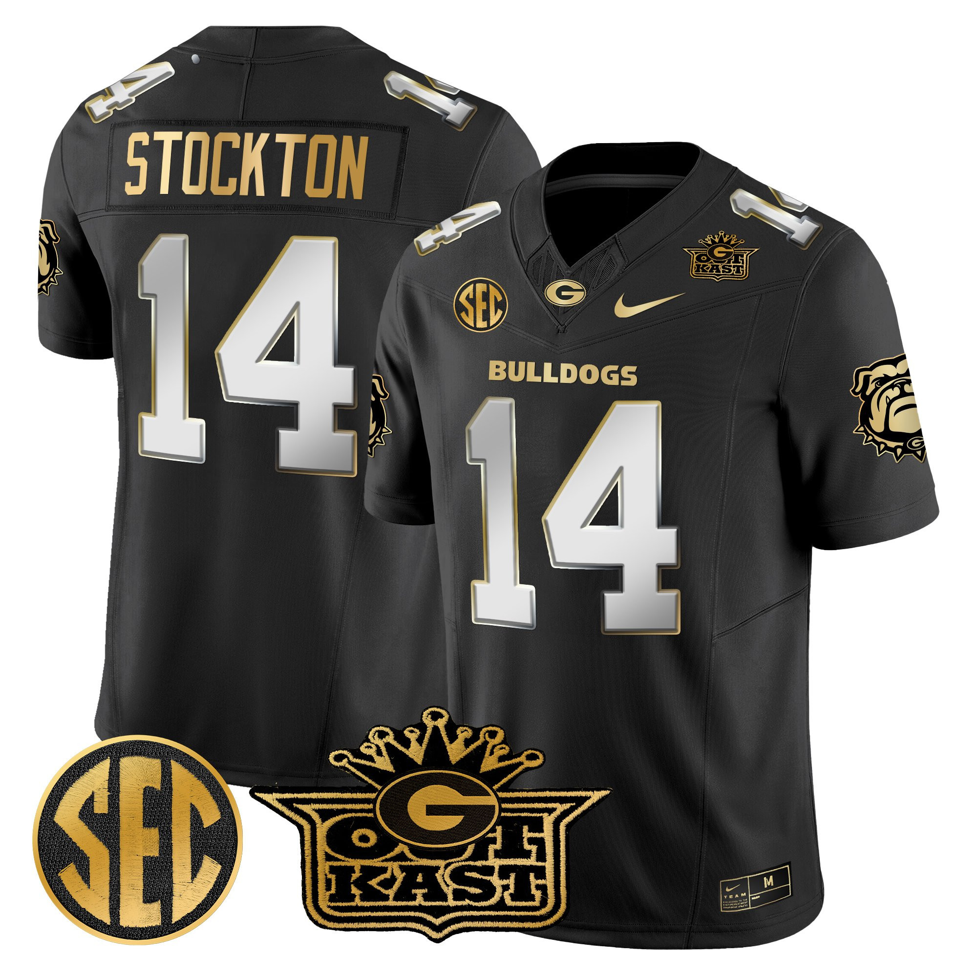 Gunner Stockton Men's Outkast x Georgia Bulldogs Gold Vapor Limited Black Limited Jersey - All stitched