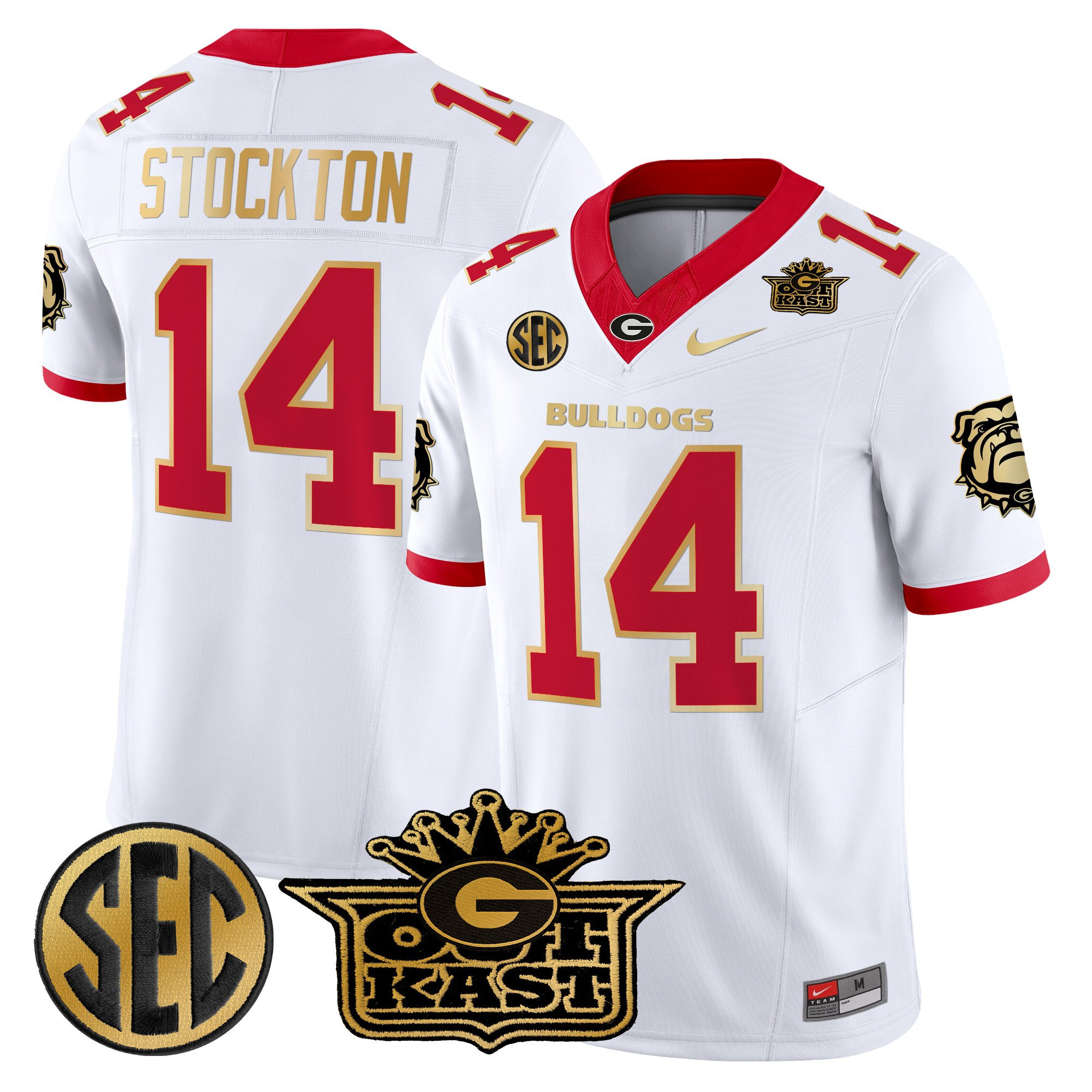 Gunner Stockton Men's Outkast x Georgia Bulldogs Vapor Limited White Gold Trim Jersey - All stitched
