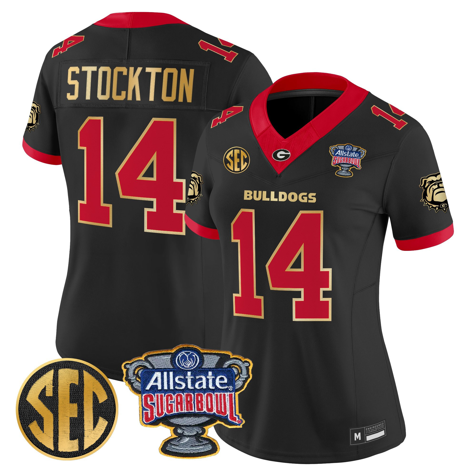 Gunner Stockton Women's Georgia Bulldogs Sugar Bowl Patch Vapor Limited Black Gold Trim Jersey - All Stitched