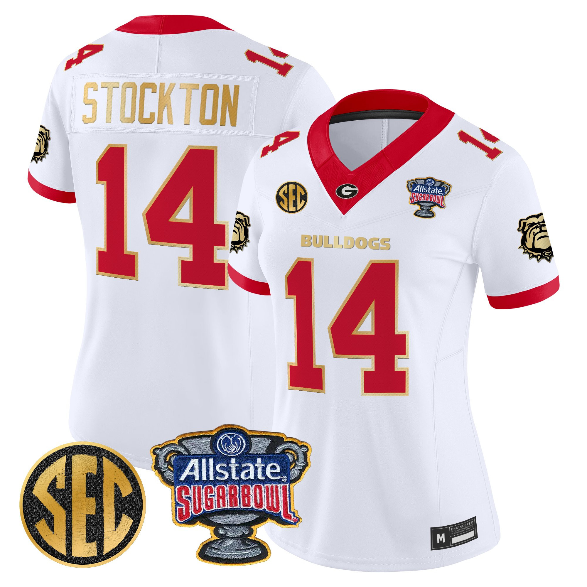 Gunner Stockton Women's Georgia Bulldogs Sugar Bowl Patch Vapor Limited White Gold Trim Jersey - All Stitched