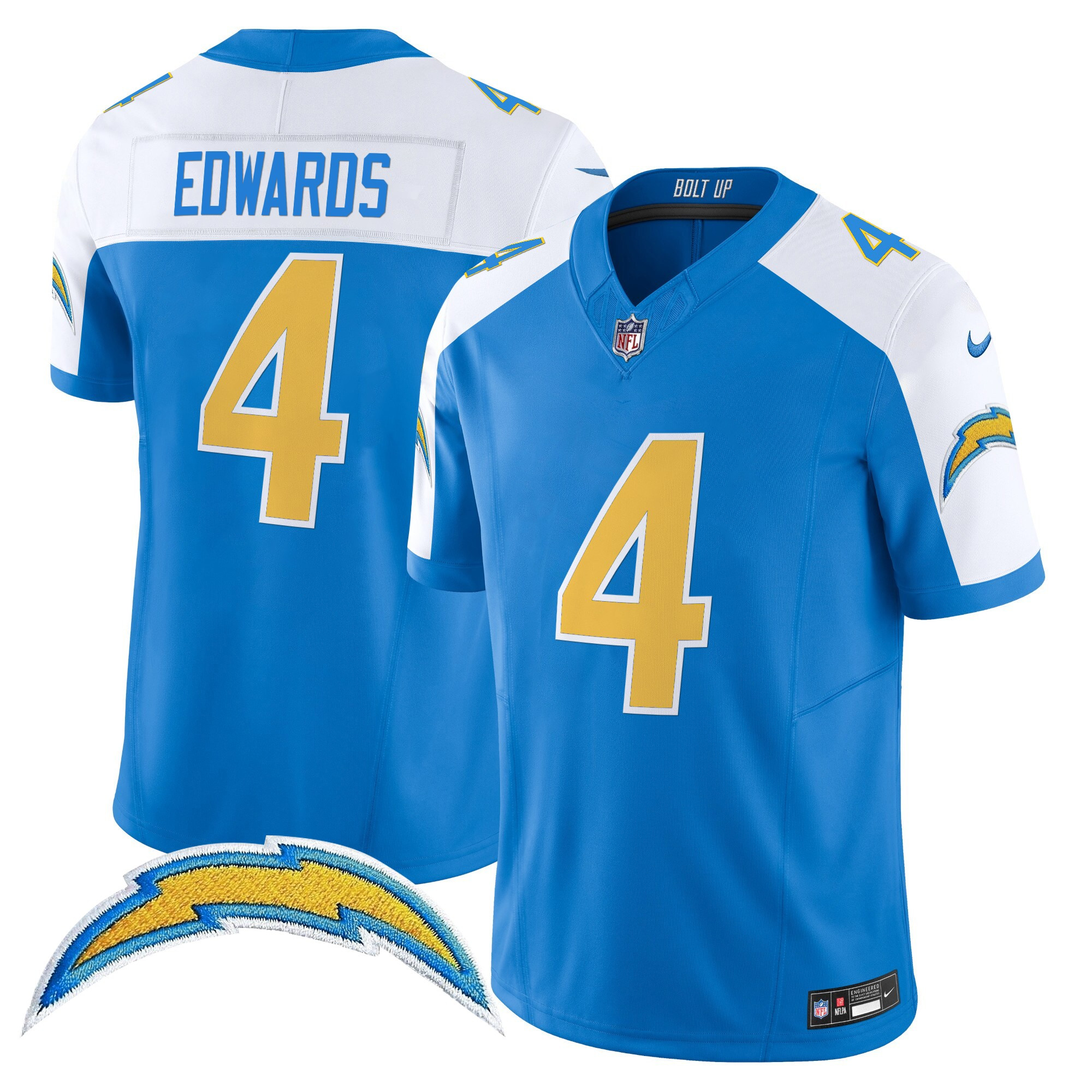 Gus Edwards Men's Los Angeles Chargers 2024 Vapor Limited Alternate Jersey - All Stitched