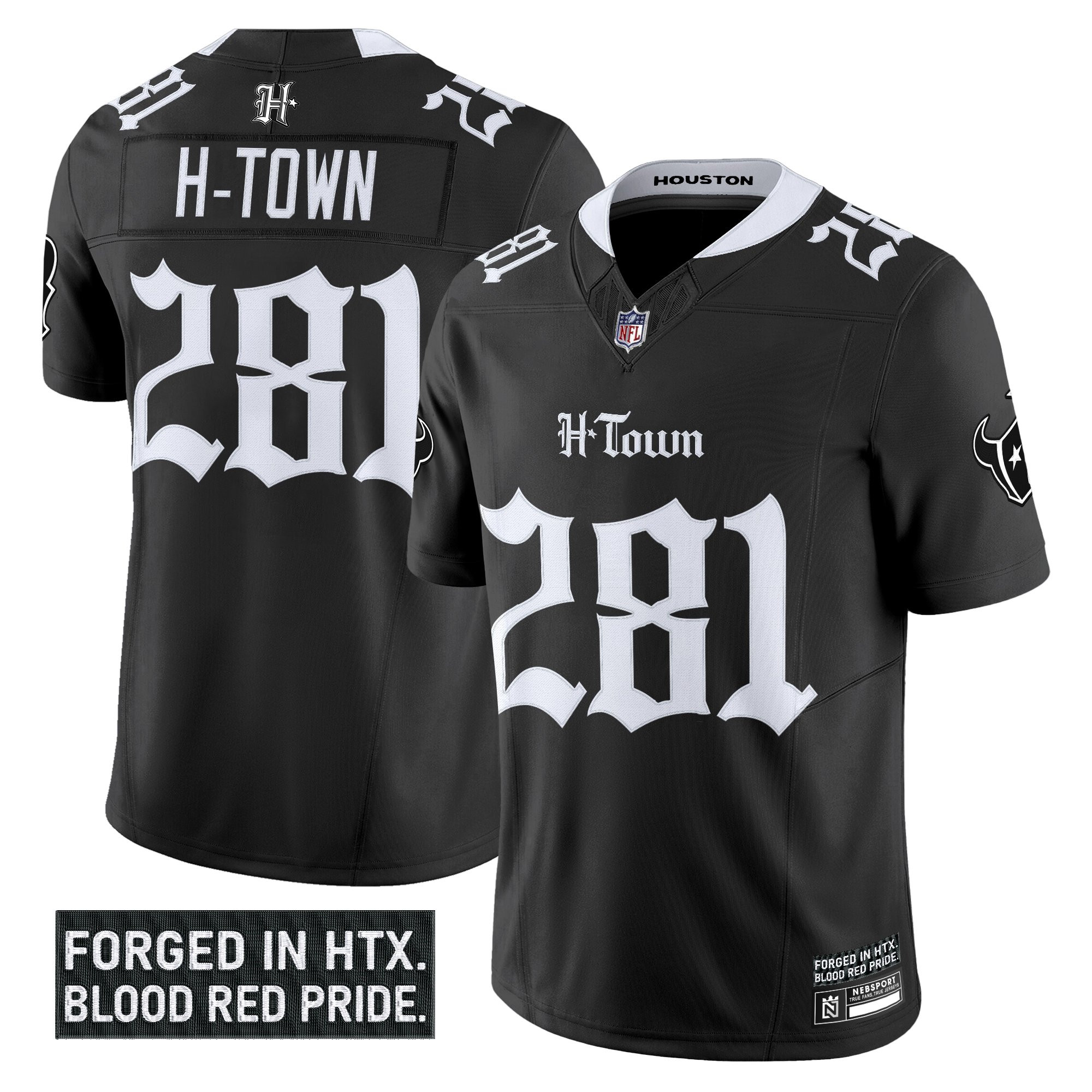H?Town 281 Men's Houston Texans Gothic Lone Star Shadows Edition Vapor Limited Black Jersey - All Stitched