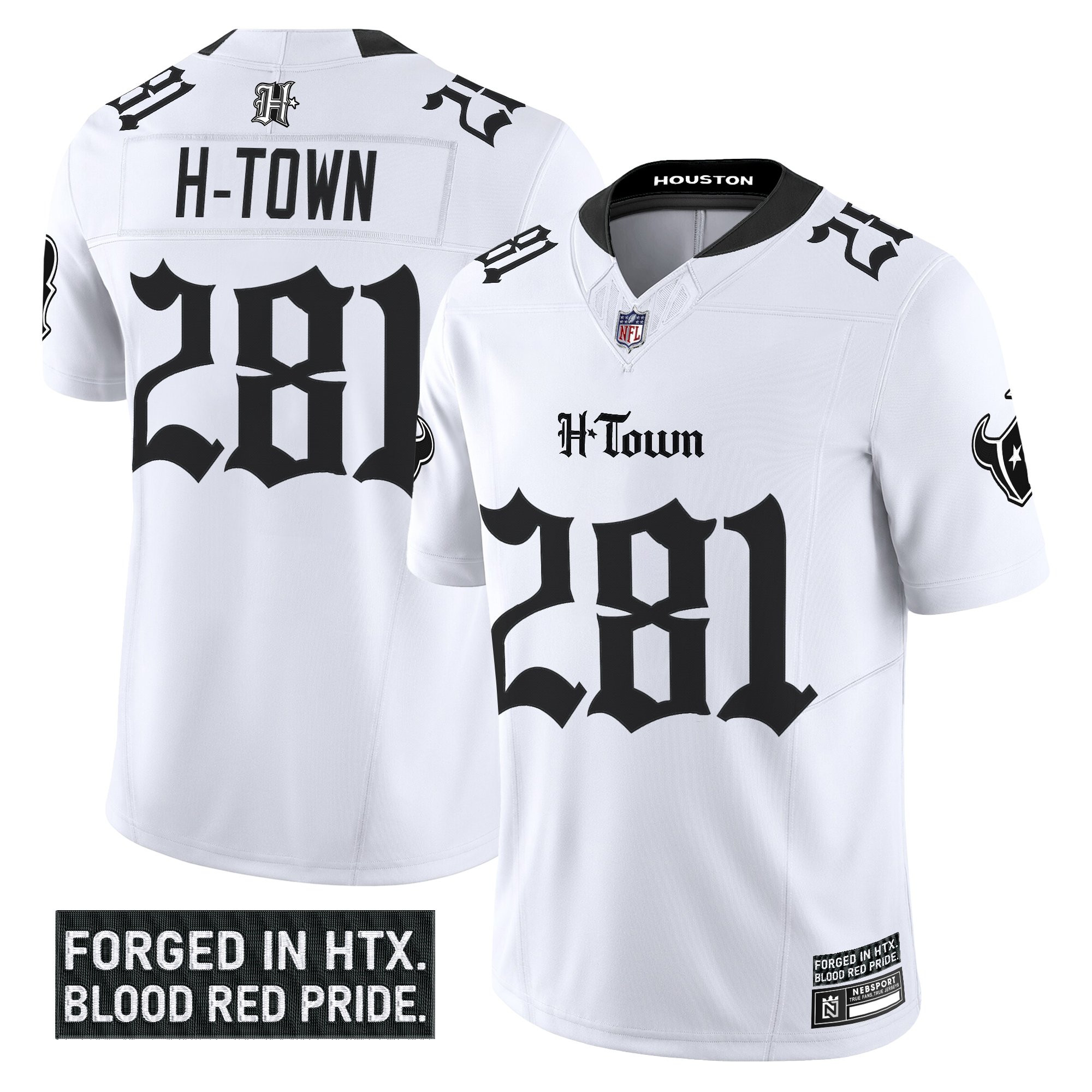 H?Town 281 Men's Houston Texans Gothic Lone Star Shadows Edition Vapor Limited White Jersey - All Stitched