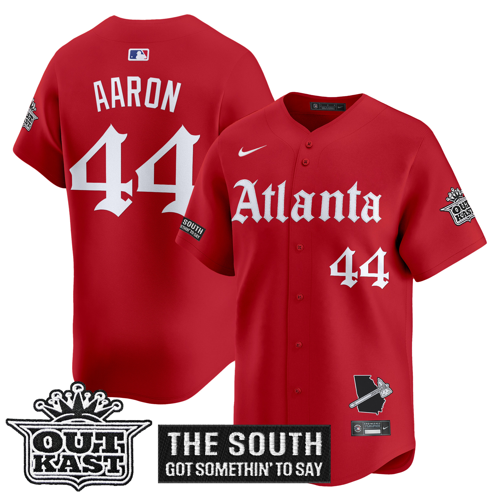 Hank Aaron Men's Atlanta Braves Gothic South x Outkast Edition Vapor Premier Limited Red Jersey - All Stitched