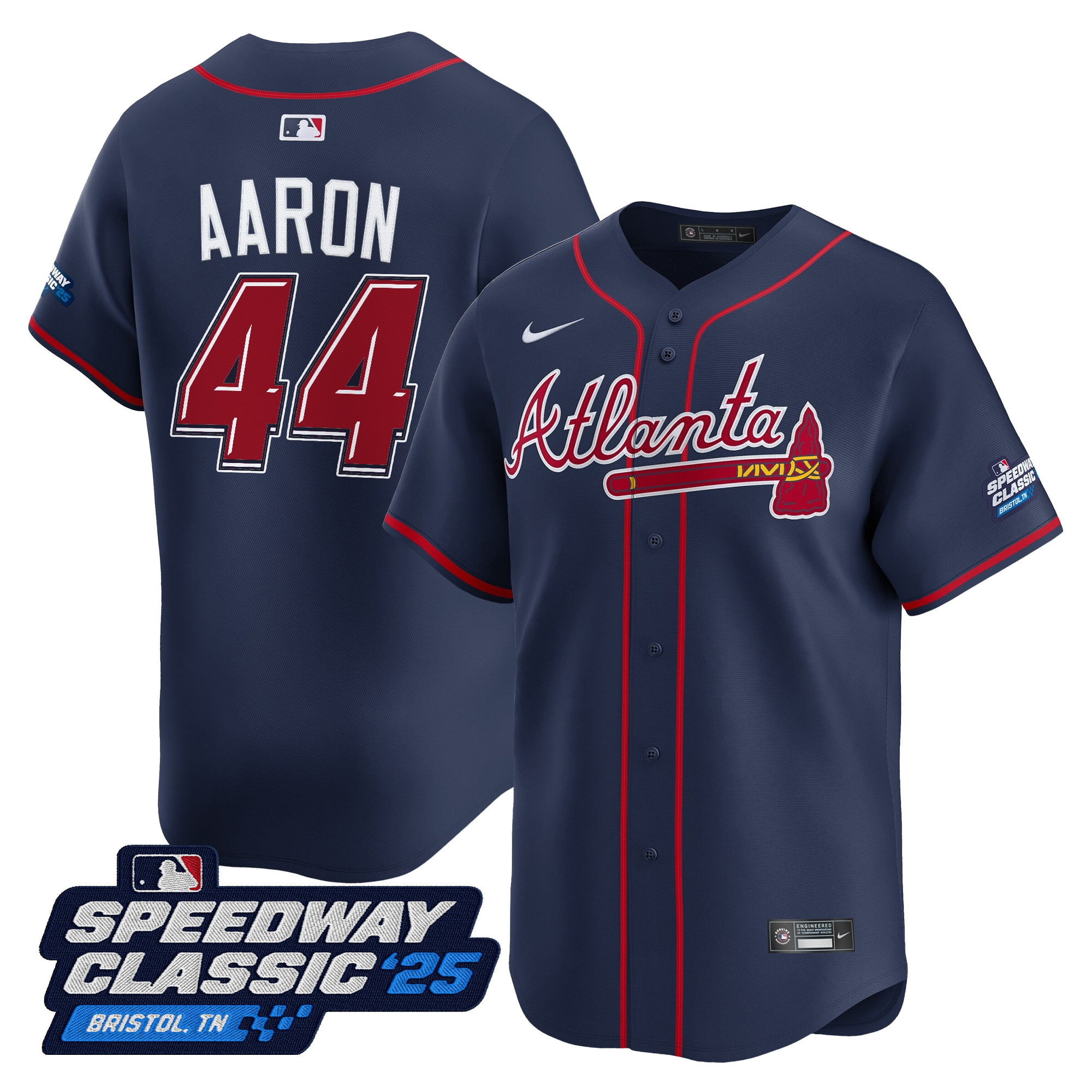 Hank Aaron Men's Atlanta Braves Speedway Classic Vapor Premier Limited Navy Jersey - All Stitched