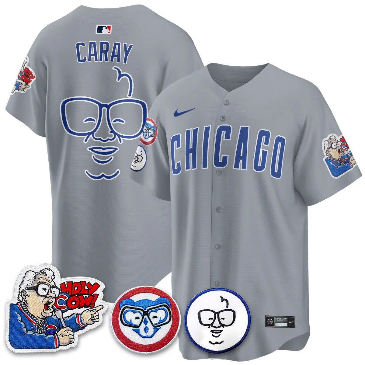 Harry Caray Men's Chicago Cubs Harry Caray Holy Cow Patch Premier Limited Gray Jersey - All Stitched