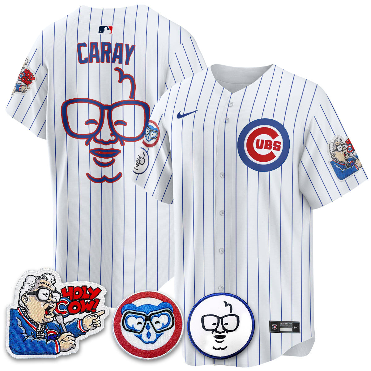 Harry Caray Men's Chicago Cubs Harry Caray Holy Cow Patch Premier Limited White Jersey - All Stitched