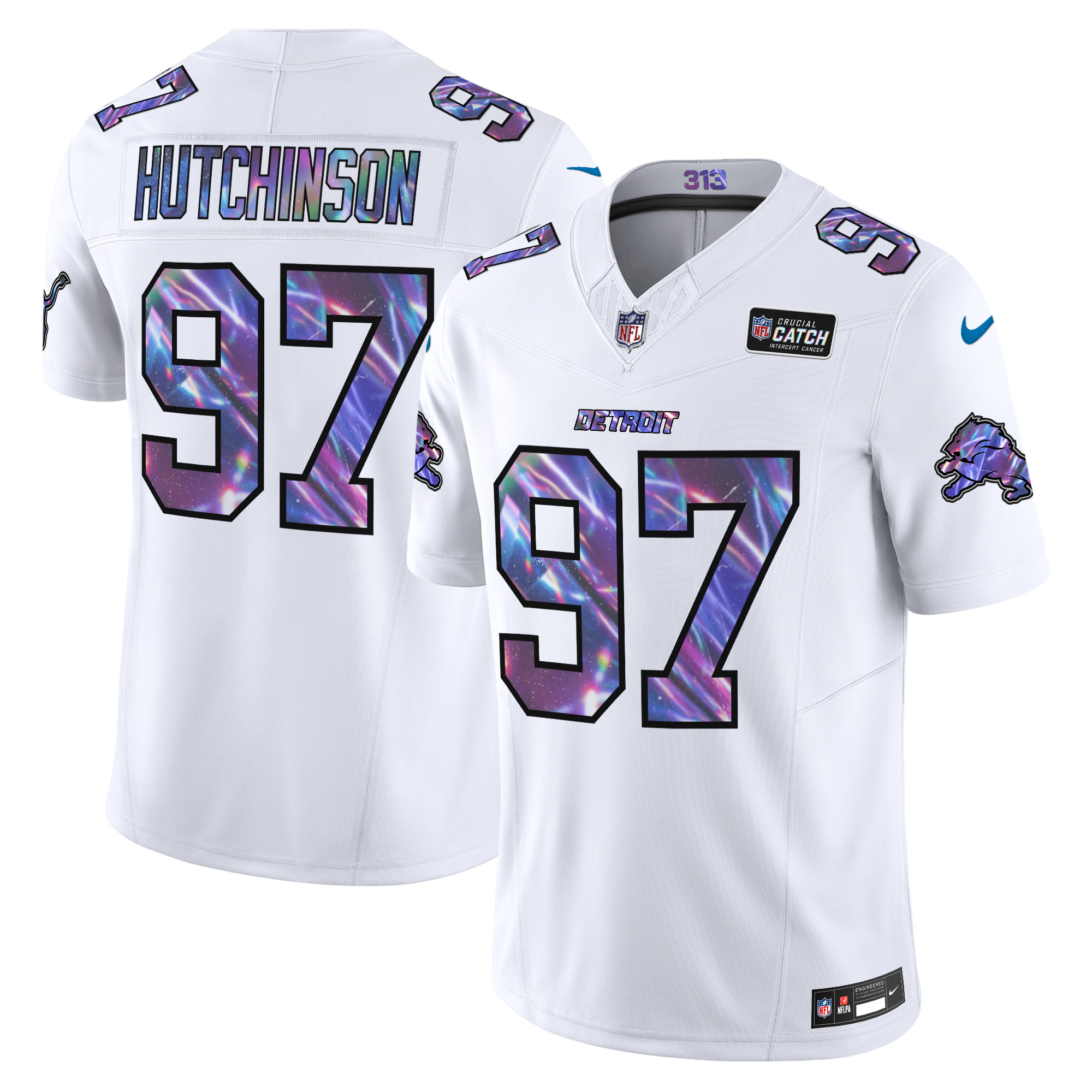 Hutchinson Men's Detroit Lions 2024 Crucial Catch Vapor Limited White Jersey - All Stitched