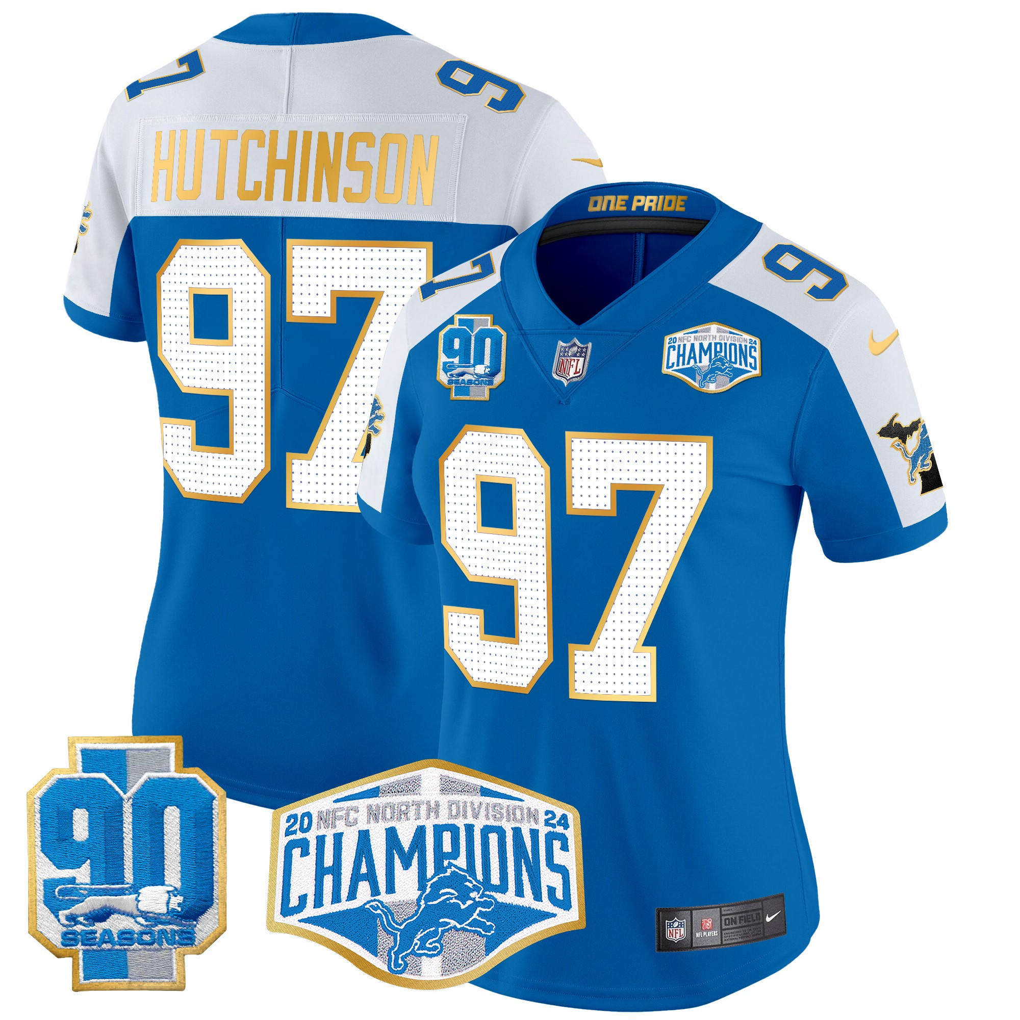Hutchinson Women's Detroit Lions 2024 NFC North Division Champions Patch Gold Trim Vapor Limited Blue Alternate Jersey - All Stitched