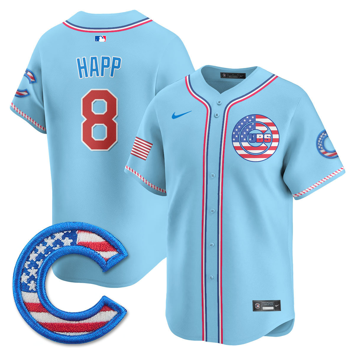 Ian Happ Men's Chicago Cubs 2025 Fourth of July Vapor Premier Limited Light Blue Jersey - All Stitched