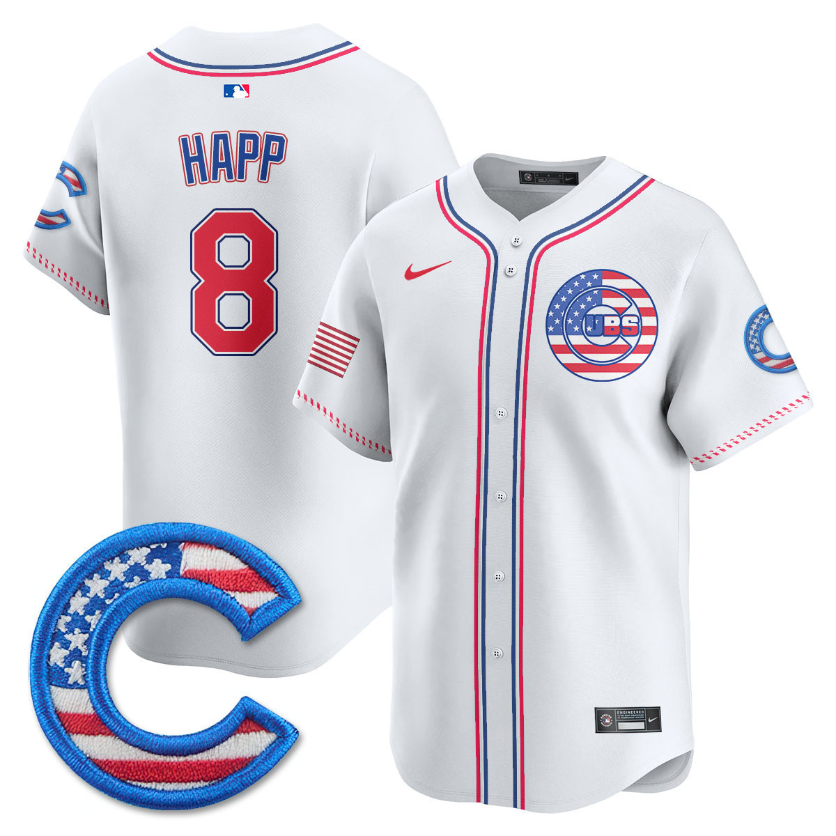 Ian Happ Men's Chicago Cubs 2025 Fourth of July Vapor Premier Limited White Jersey - All Stitched