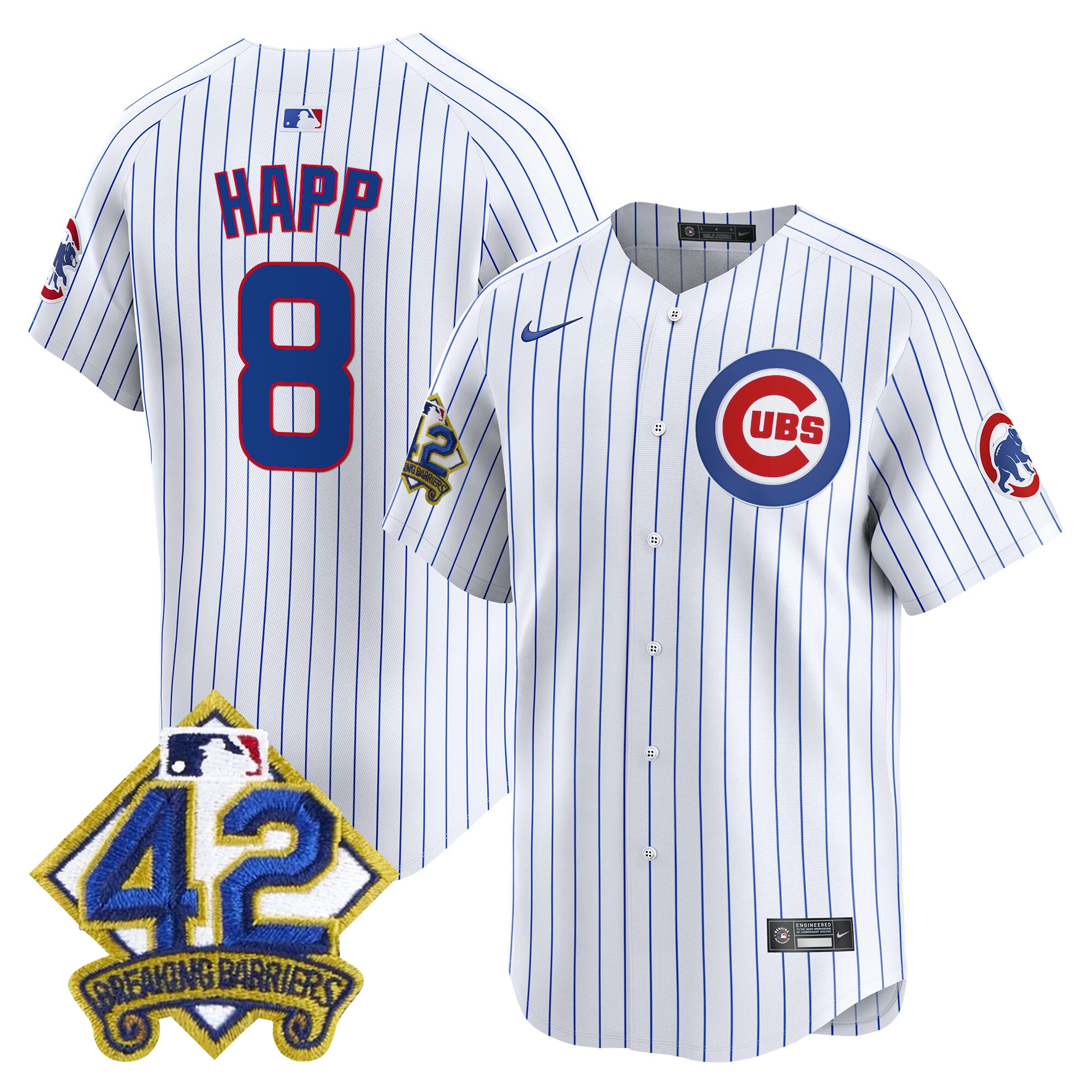 Ian Happ Men's Chicago Cubs 2025 Jackie Robinson Patch Vapor Premier Limited Pinstripe Jersey - All Stitched