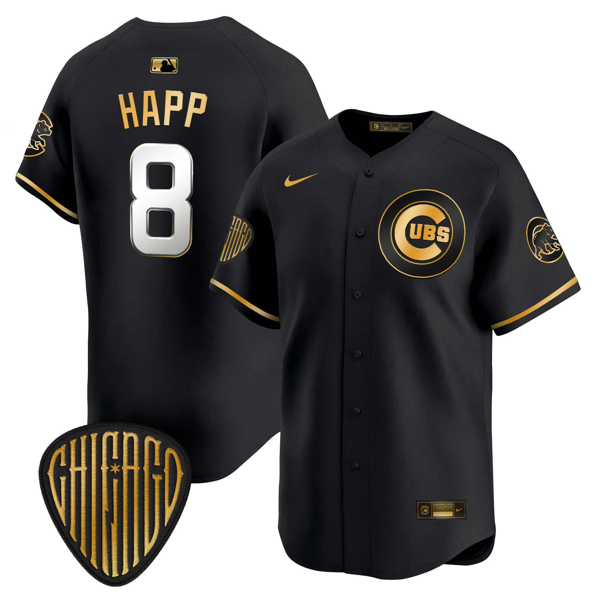 Ian Happ Men's Chicago Cubs 2025 Vapor Premier Limited Black Gold Jersey - All Stitched
