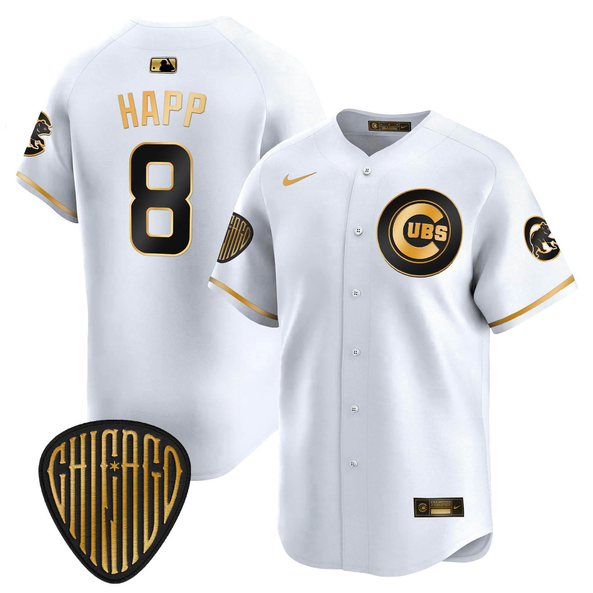 Ian Happ Men's Chicago Cubs 2025 Vapor Premier Limited White Gold Jersey - All Stitched