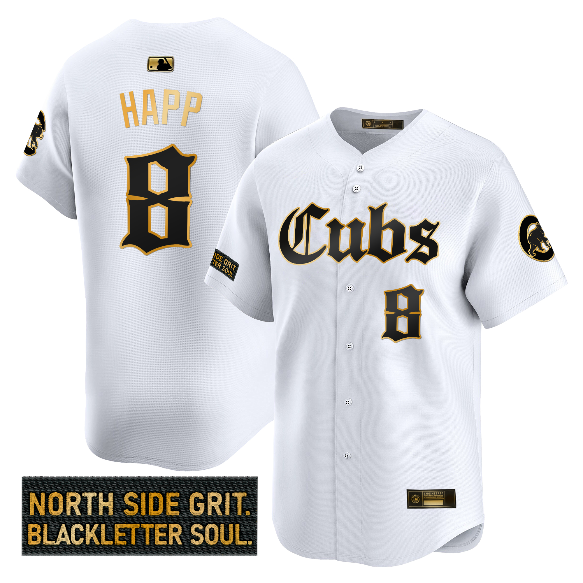 Ian Happ Men's Chicago Cubs 'Gothic North Side Edition Gold Vapor Premier Limited White Gold Jersey - All Stitched