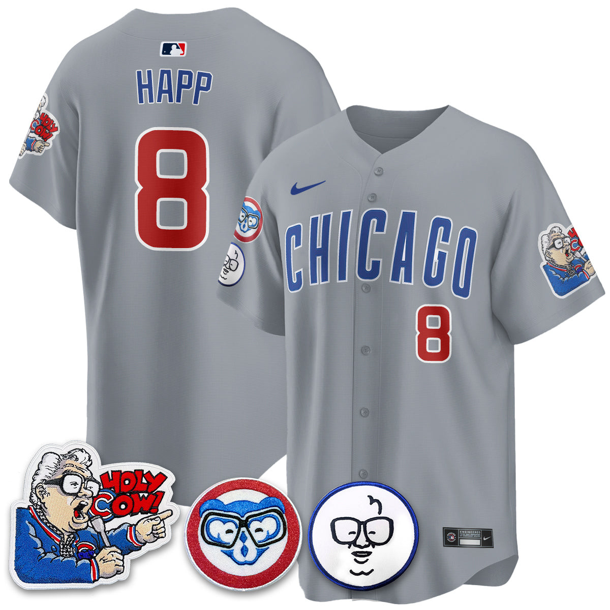 Ian Happ Men's Chicago Cubs Harry Caray Holy Cow Patch Premier Limited Gray Jersey - All Stitched
