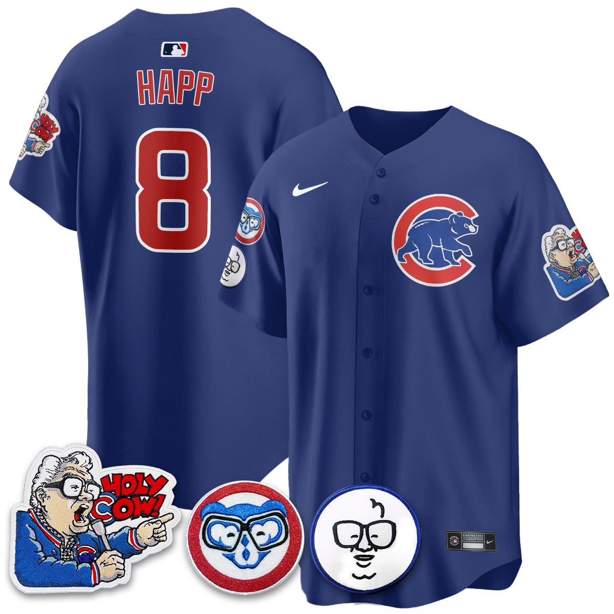 Ian Happ Men's Chicago Cubs Harry Caray Holy Cow Patch Premier Limited Royal Jersey - All Stitched