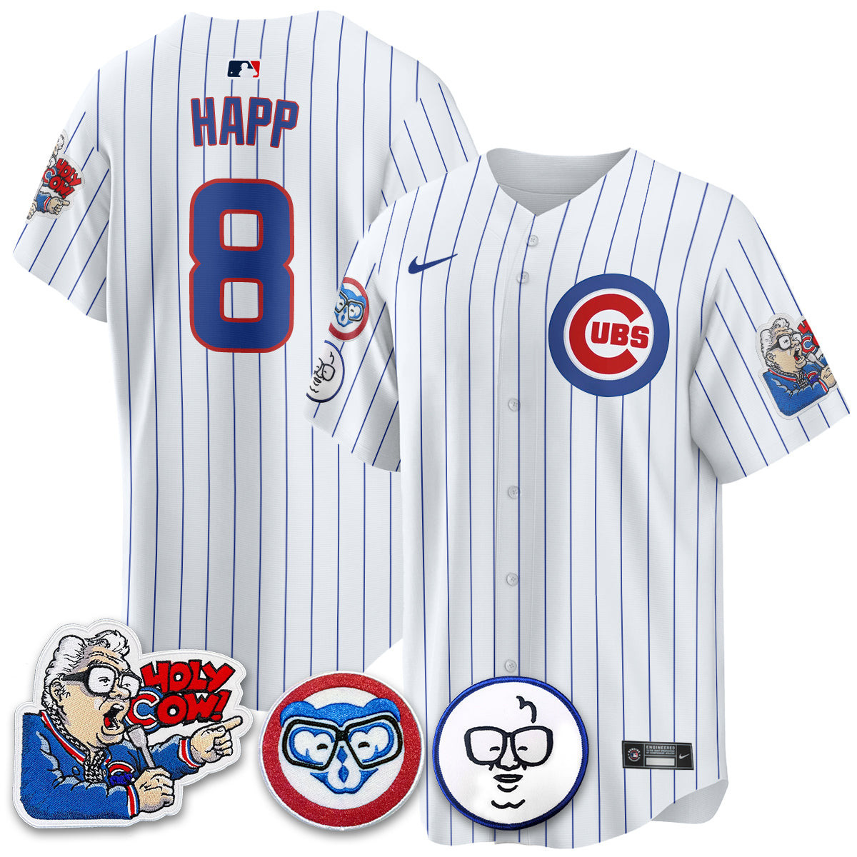 Ian Happ Men's Chicago Cubs Harry Caray Holy Cow Patch Premier Limited White Jersey - All Stitched