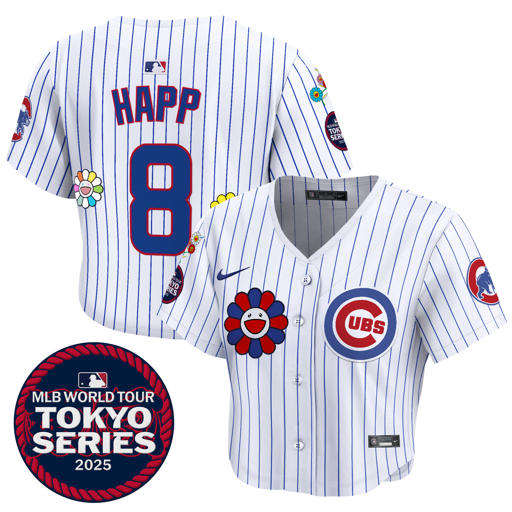 Ian Happ Women's Chicago Cubs Tokyo Series 2025 Crop Top Baseball Pinstripe Jersey - Stitched