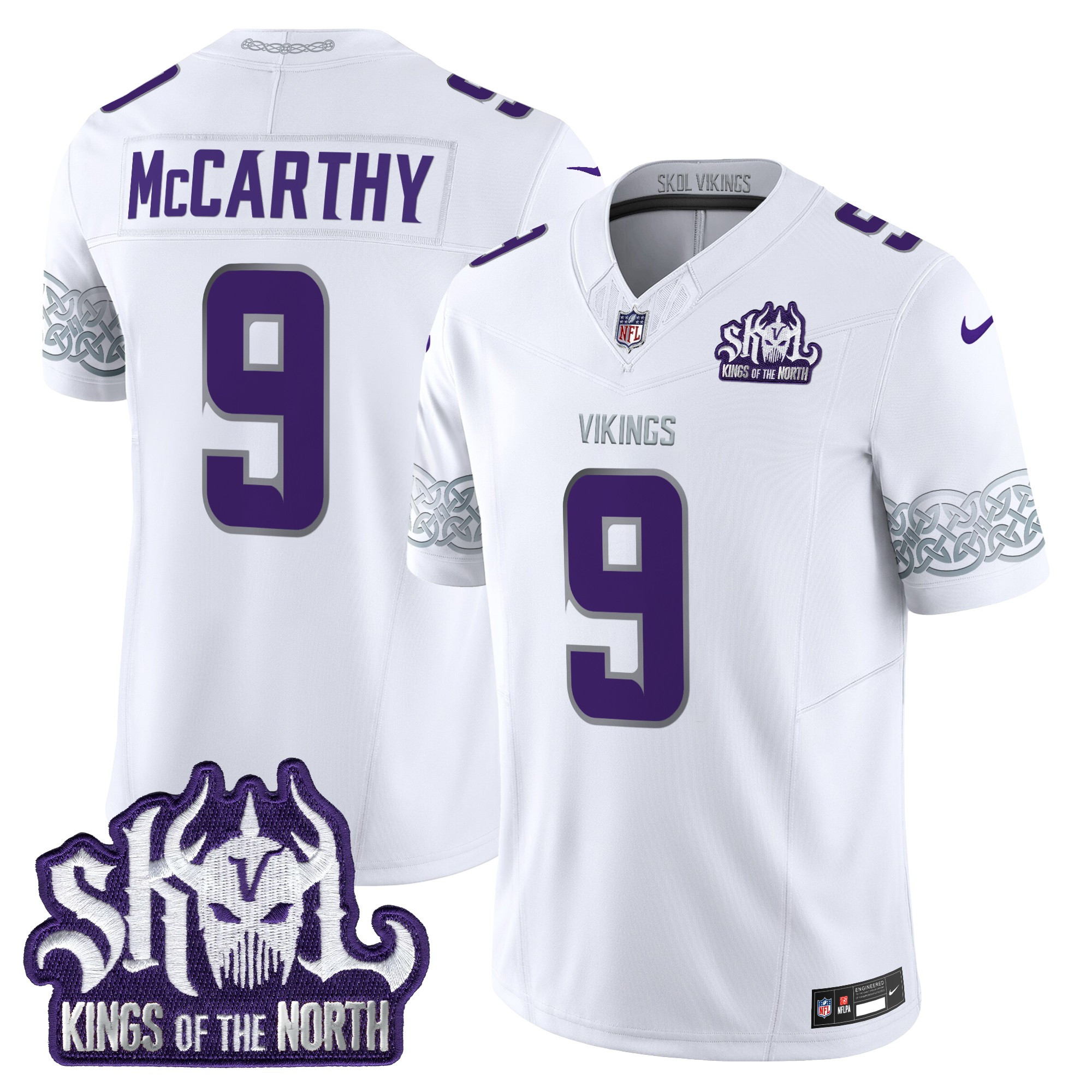 J.J. McCarthy Men's Minnesota Vikings King Of The North Patch Throwback Vapor Limited Winter Warrior Jersey V2 - All Stitched