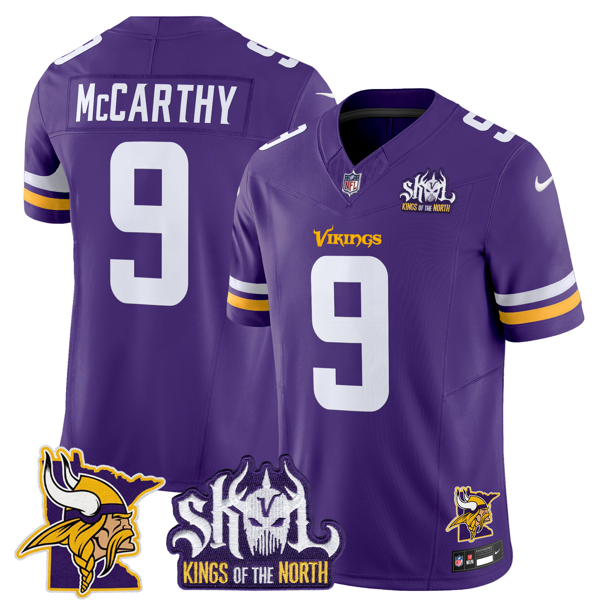 J.J. McCarthy Men's Minnesota Vikings Kings Of The North Patch Vapor Limited Purple Jersey V3 - All Stitched