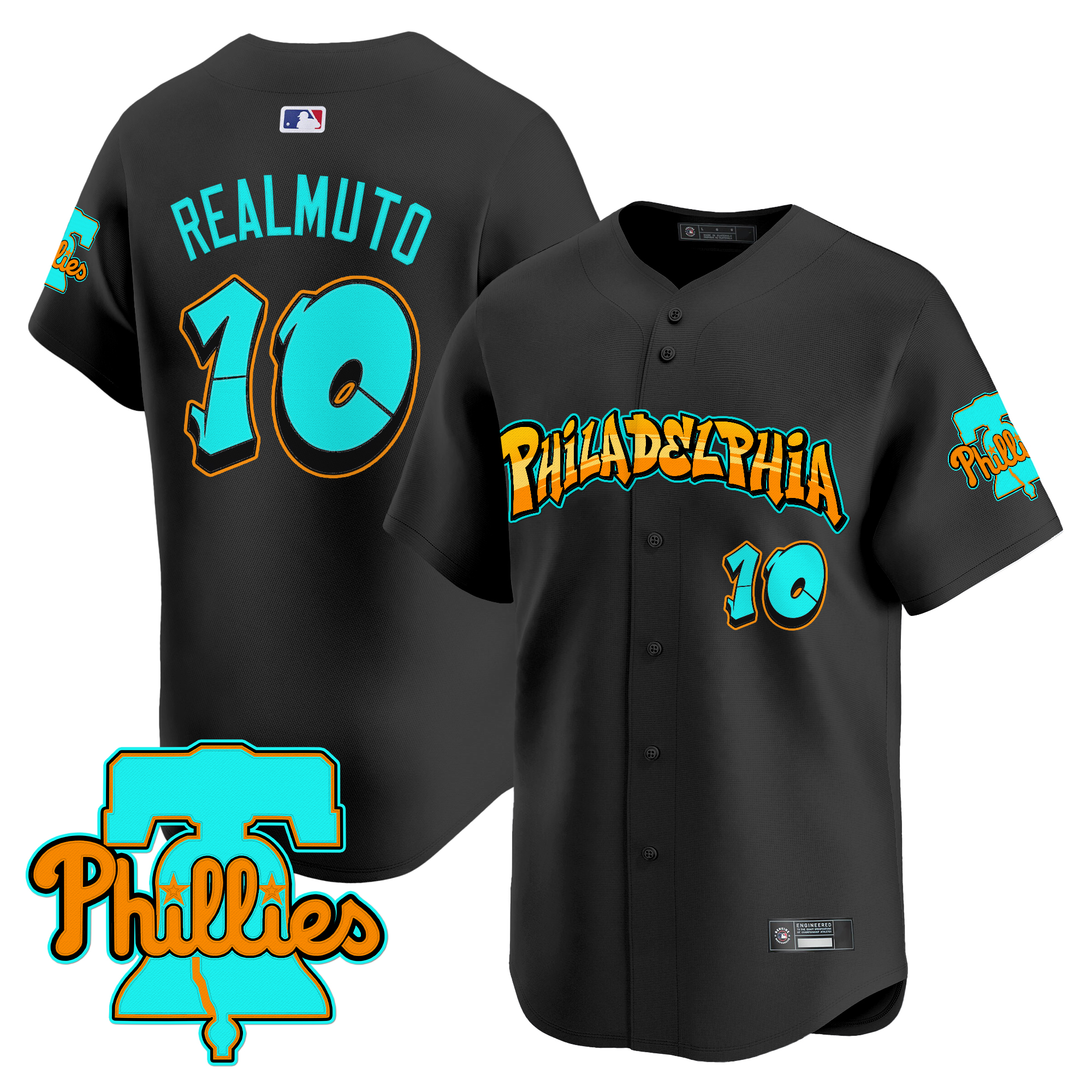 J.T.Realmuto Men's Philadelphia Phillies 'Graffiti Broad Street Edition 'Vapor Premier Limited Black Jersey - All Stitched