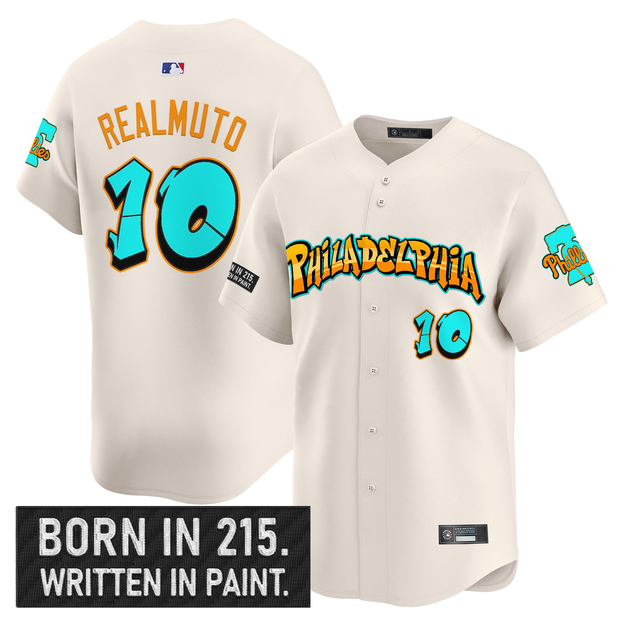 J.T.Realmuto Men's Philadelphia Phillies Graffiti Broad Street Edition Vapor Premier Limited Cream Jersey V2 - All Stitched
