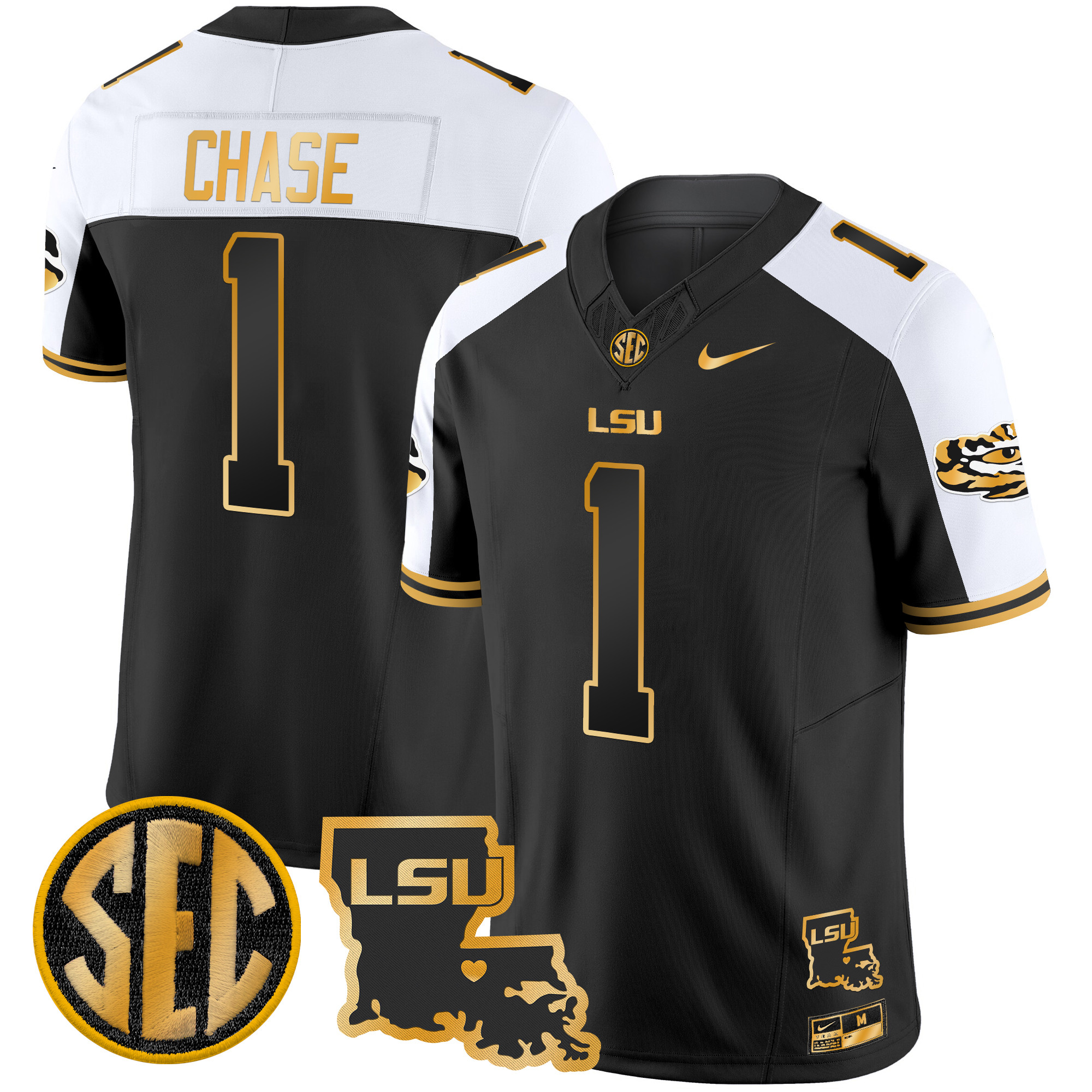 JaMarr Chase Men's LSU Tigers 2025 Louisiana Patch Gold Vapor Limited Alternate Jersey - All Stitched