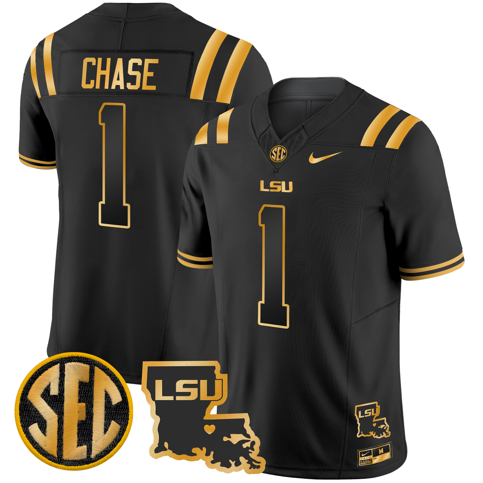 JaMarr Chase Men's LSU Tigers 2025 Louisiana Patch Gold Vapor Limited Black Gold Jersey - All Stitched