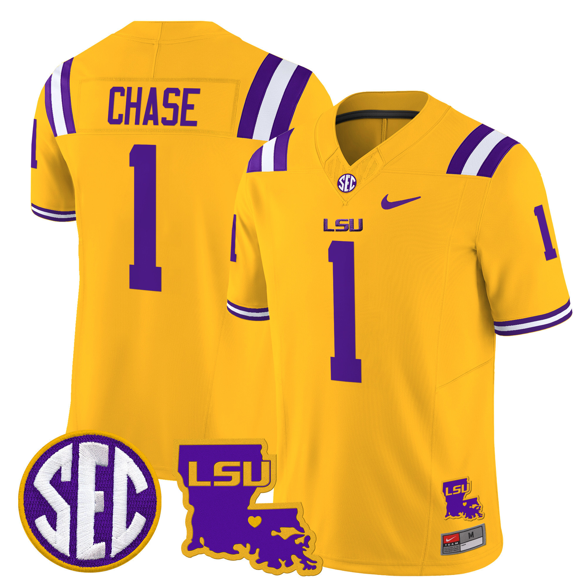 JaMarr Chase Men's LSU Tigers 2025 Louisiana Patch Vapor Limited Gold Jersey - All Stitched