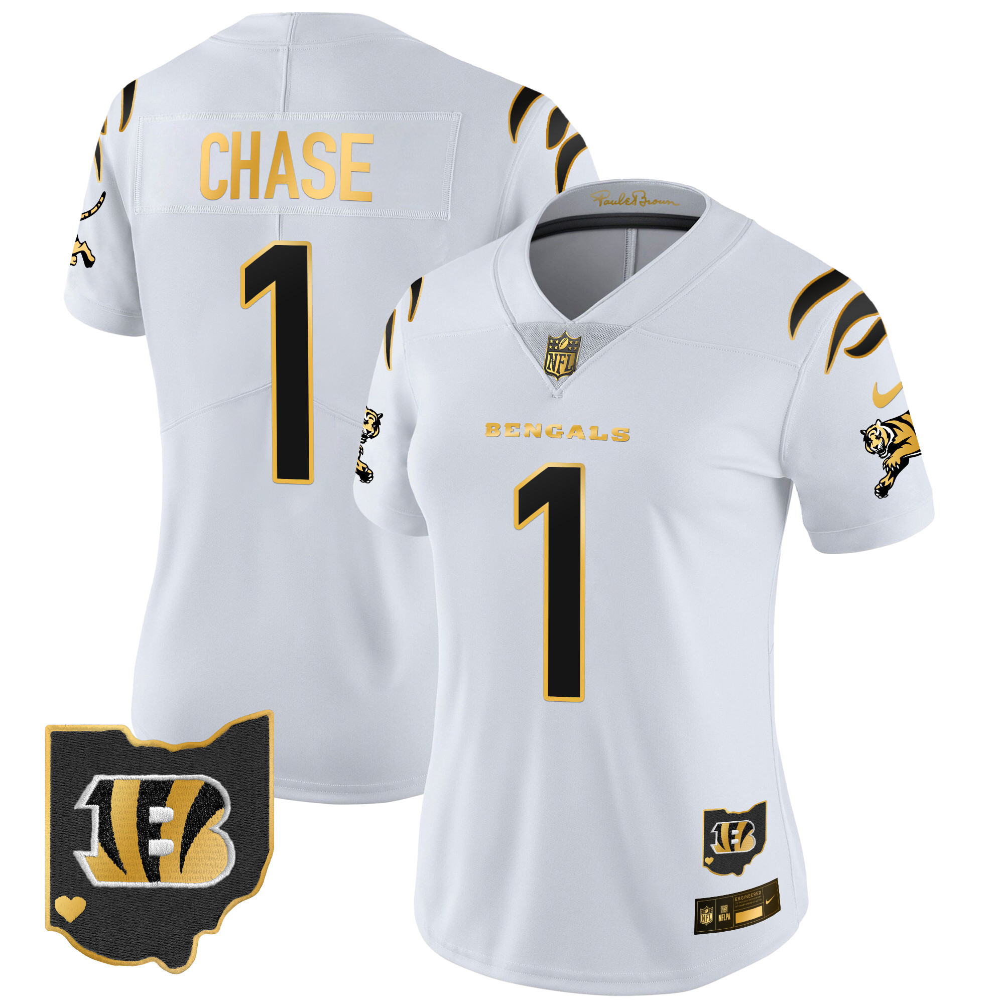 JaMarr Chase Women's Cincinnati Bengals 2024 Gold Vapor Limited White Gold Jersey - All Stitched