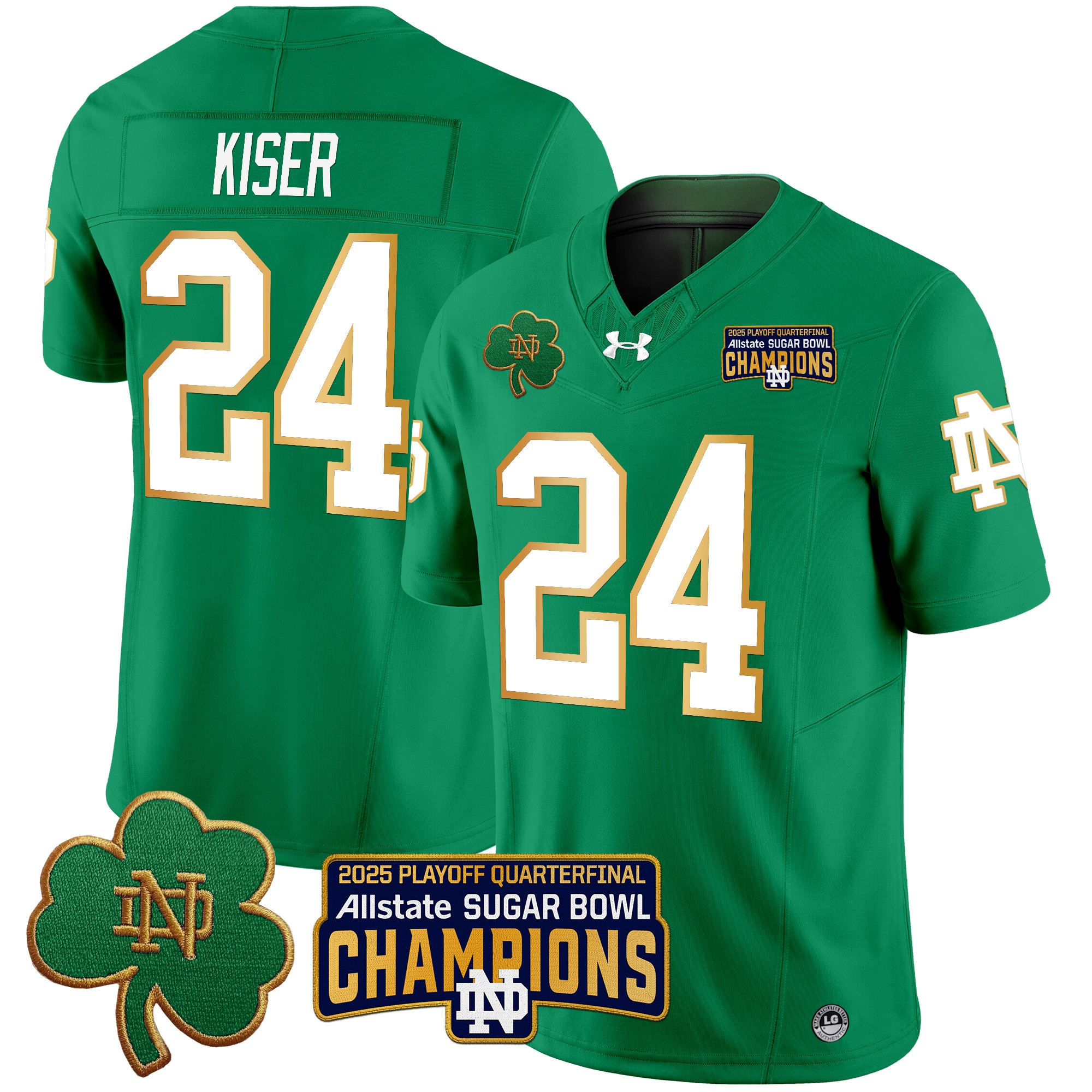 Jack Kiser Men's Notre Dame Fighting Irish 2025 Playoff Sugar Bowl Champions Patch Vapor Limited Green Jersey - All Stitched