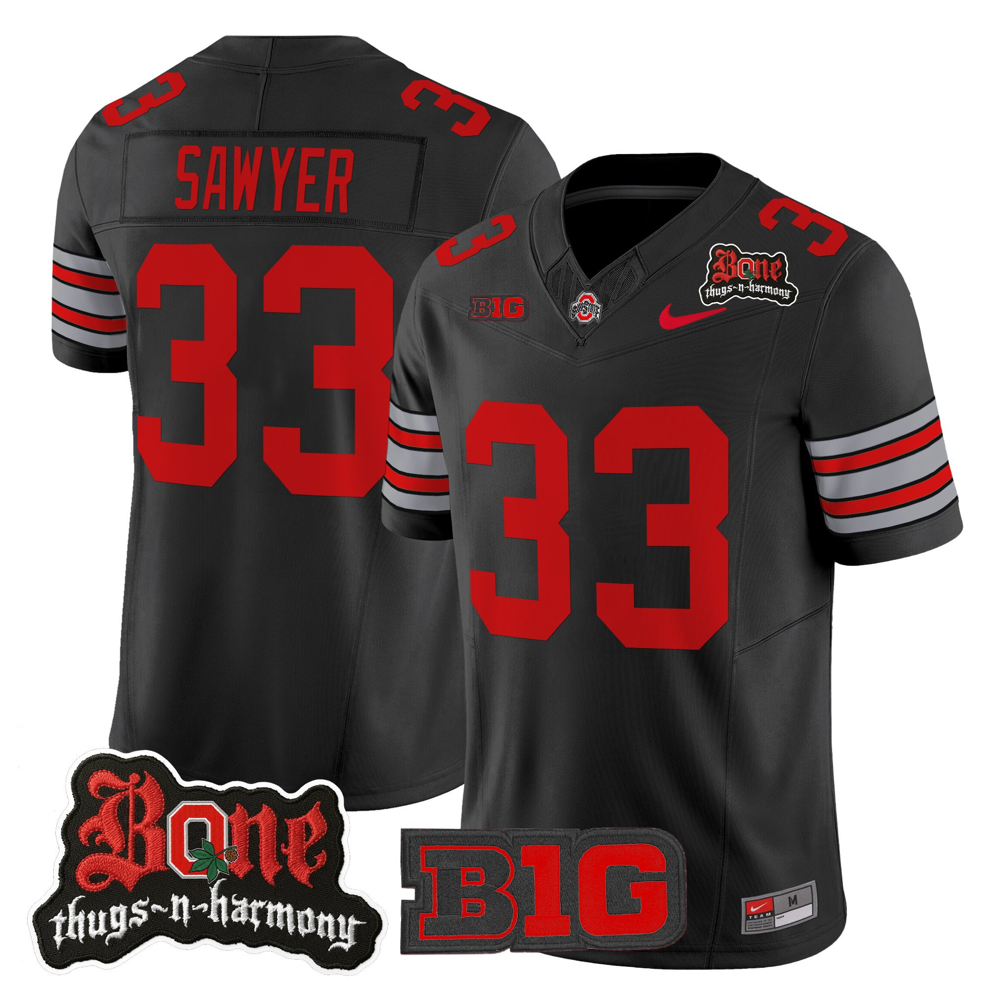 Jack Sawyer Men's Ohio State Buckeyes x Bone Thugs-N-Harmony Vapor Limited Black Jersey - Heritage Stripe Edition - All Stitched