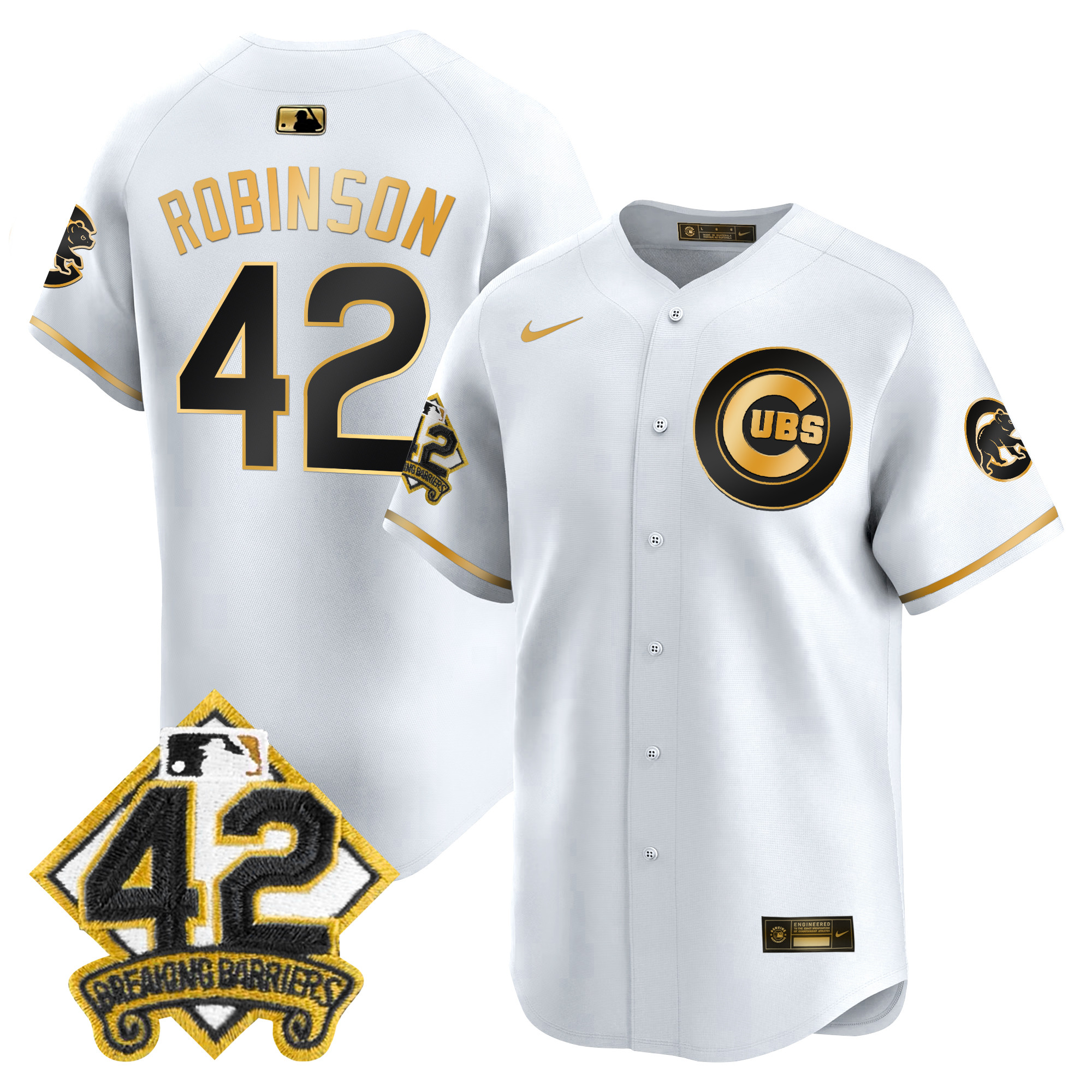 Jackie Robinson Men's Chicago Cubs 2025 Jackie Robinson Patch Vapor Premier Limited White Gold Jersey - All Stitched