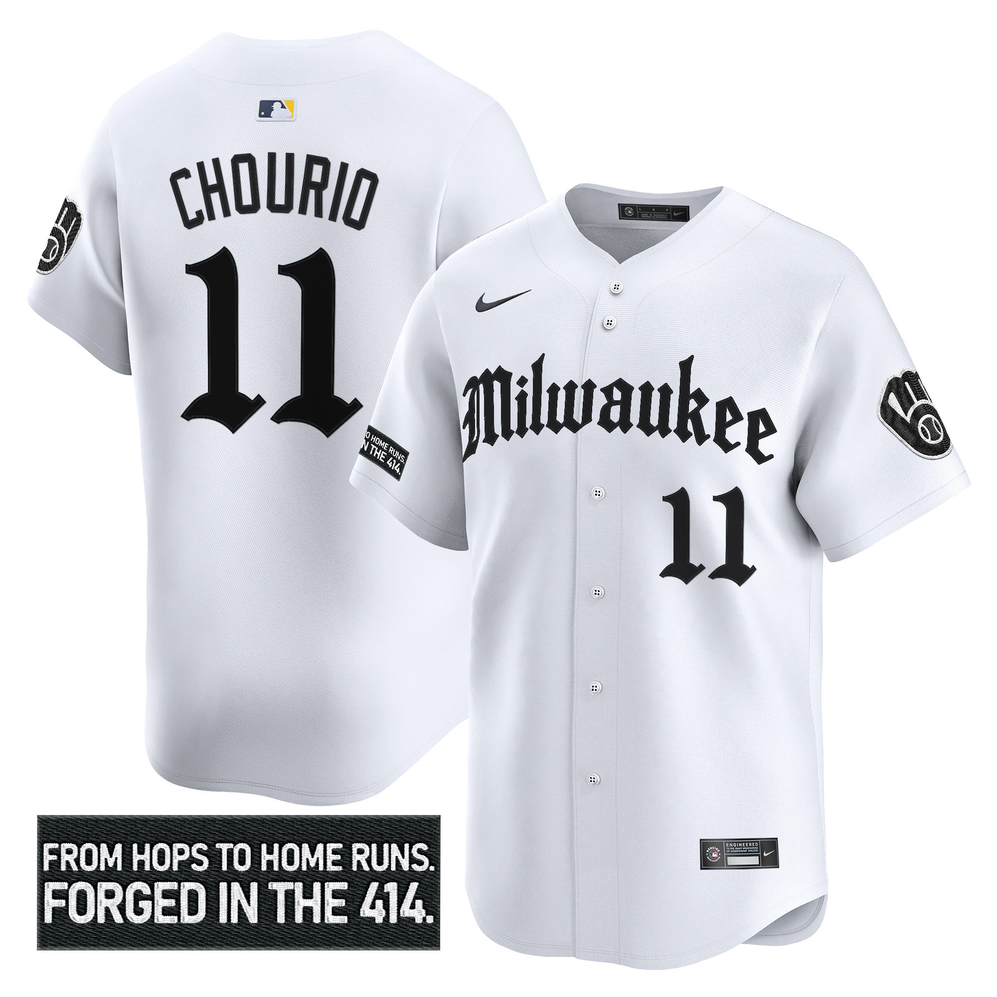 Jackson Chourio Men's Milwaukee Brewers Gothic 414 Shadows Edition Vapor Premier Limited White Jersey - All Stitched