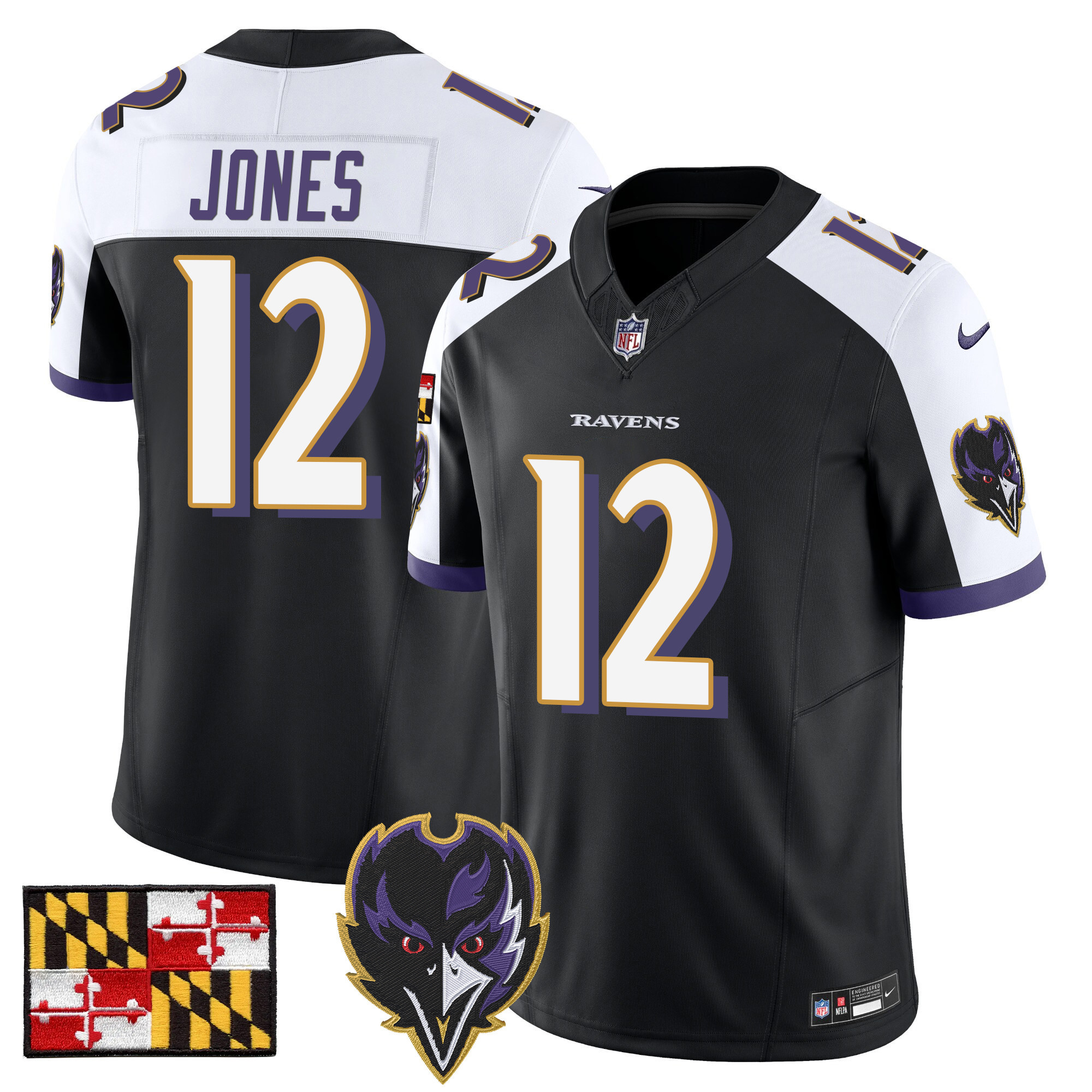 Jacoby Jones Men's Baltimore Ravens 2024 Maryland Flag Vapor Limited Black Alternate Jersey V2 - All Stitched