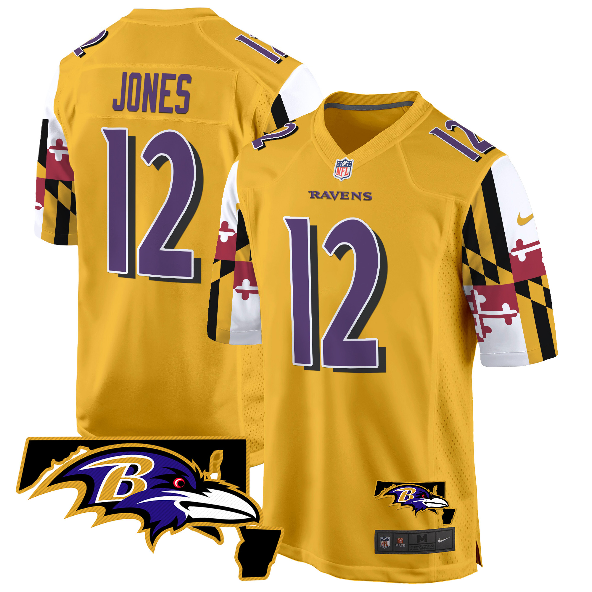 Jacoby Jones Men's Baltimore Ravens Maryland Flag Game Gold Jersey - All Stitched