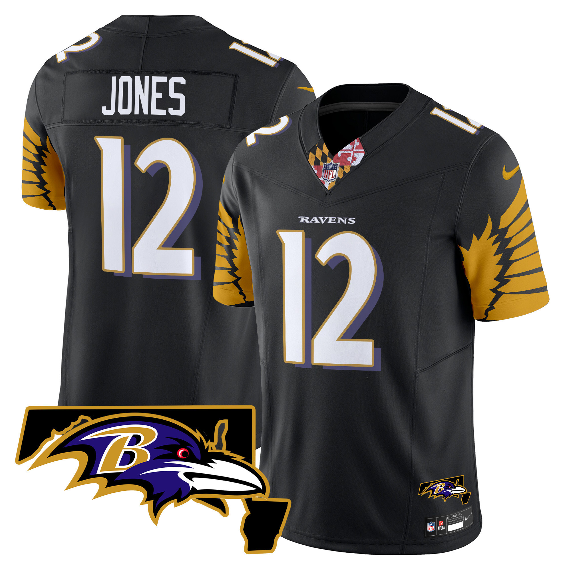 Jacoby Jones Men's Baltimore Ravens Maryland Patch Vapor Limited Black Jersey V3 - All Stitched