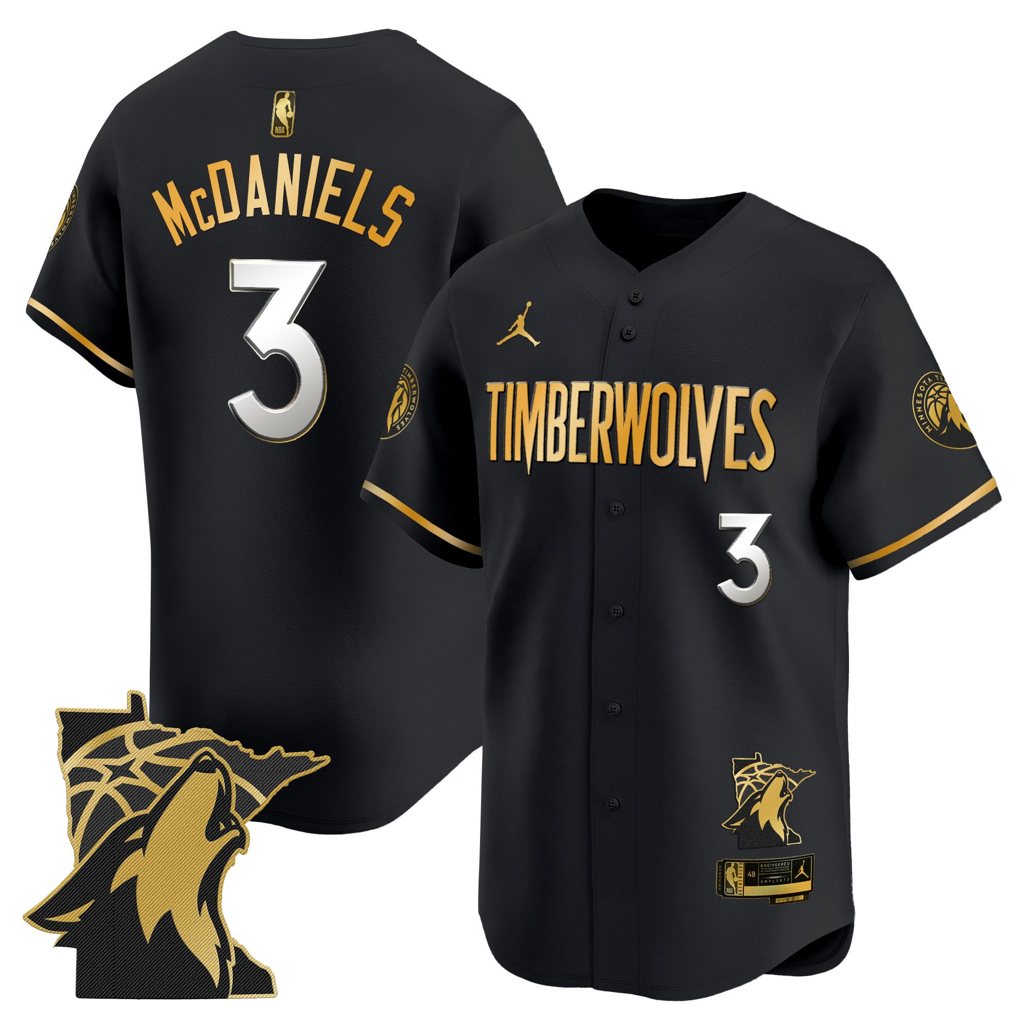 Jaden Mcdaniels Men's Minnesota Timberwolves 2025 Vapor Baseball Black Gold Jersey - All Stitched