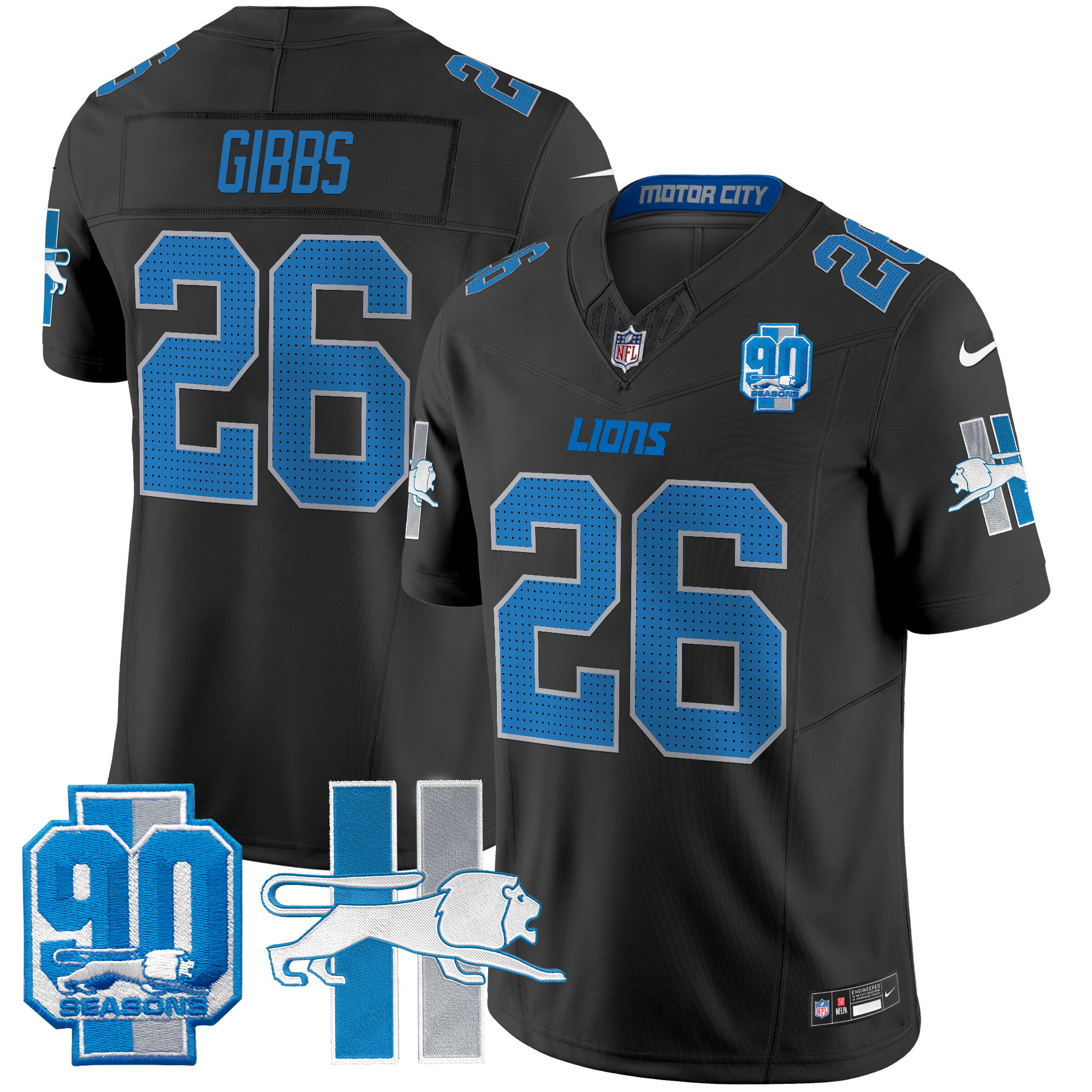 Jahmyr Gibbs Men's Detroit Lions 1946 Throwback Vapor Limited Black Jersey - All Stitched