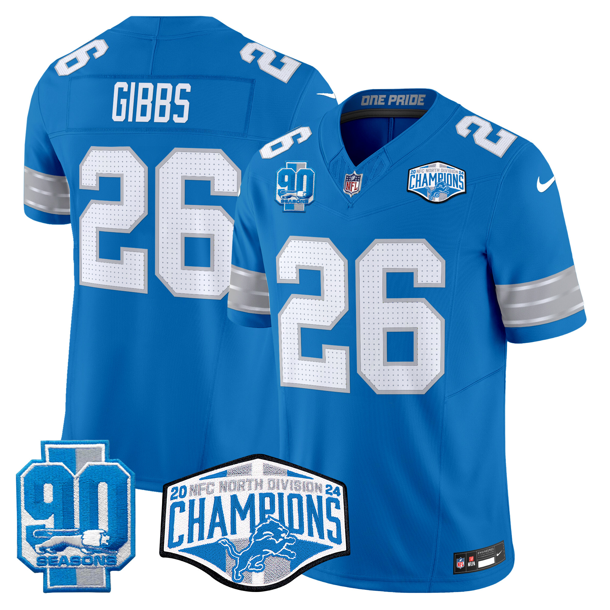 Jahmyr Gibbs Men's Detroit Lions 2024 NFC North Division Champions Patch Vapor Limited Blue Jersey - All Stitched