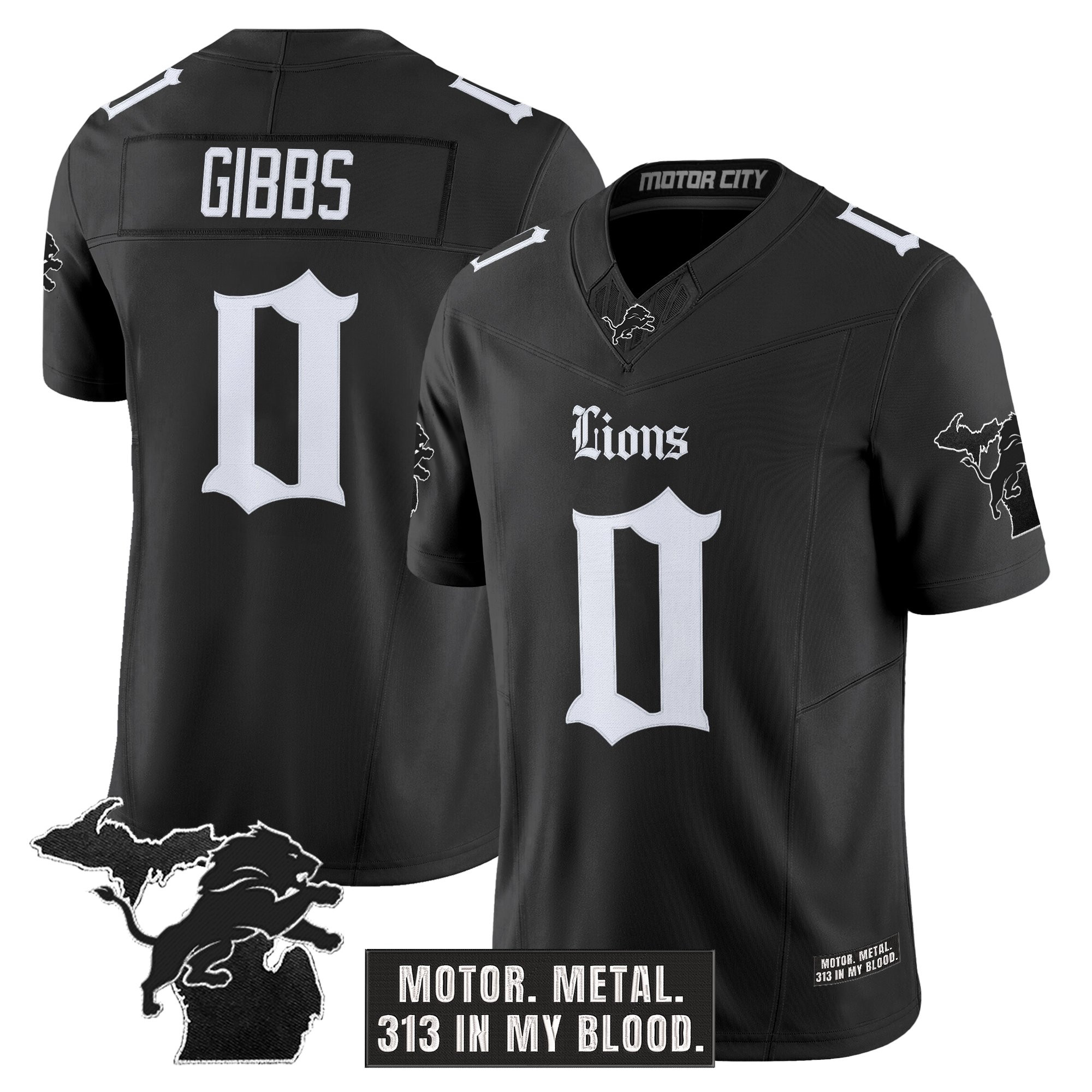 Jahmyr Gibbs Men's Detroit Lions Gothic Motor Grit Edition Vapor Limited Black Jersey V2 - All Stitched