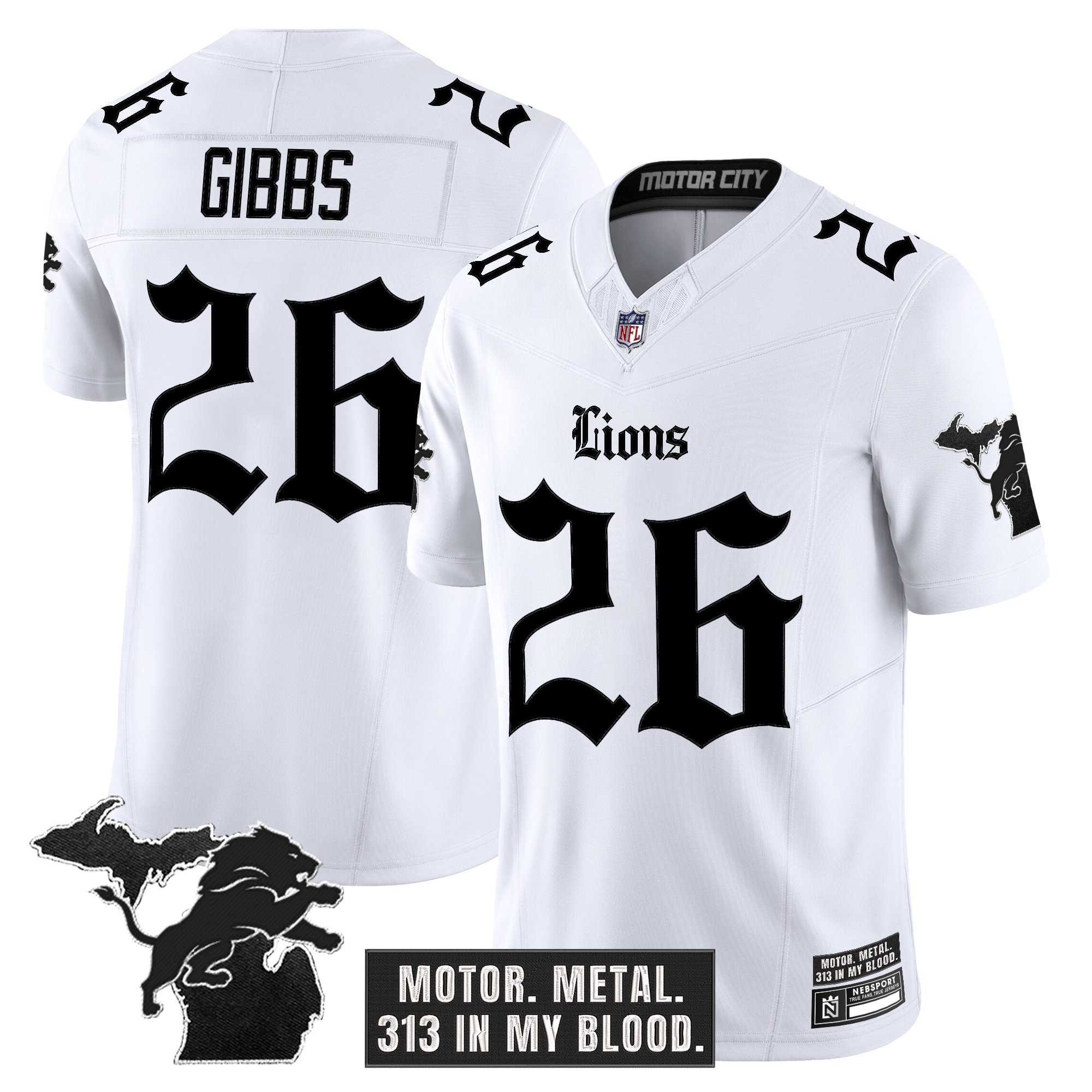 Jahmyr Gibbs Men's Detroit Lions Gothic Motor Grit Edition Vapor Limited White Jersey - All Stitched