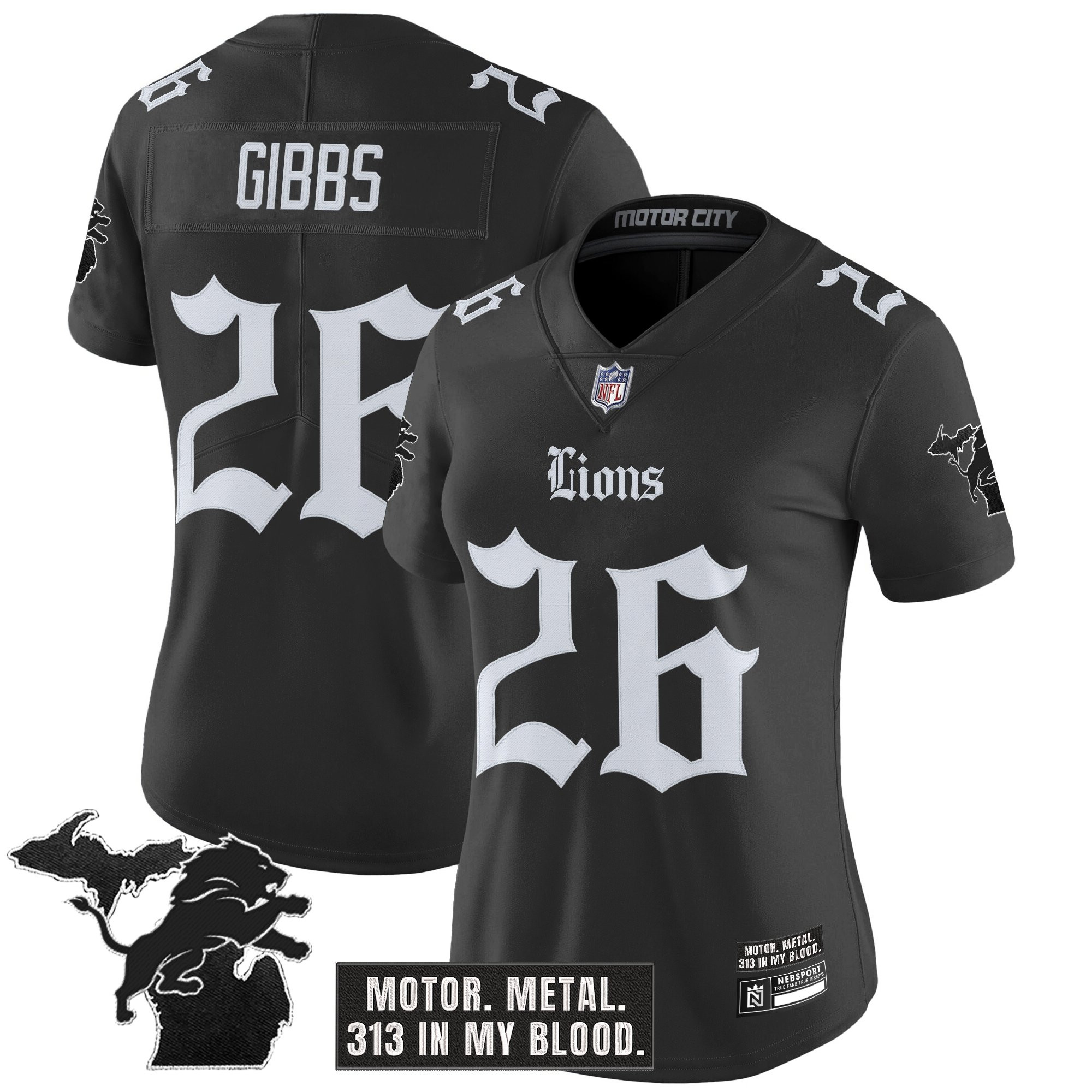 Jahmyr Gibbs Women's Detroit Lions Gothic Motor Grit Edition Vapor Limited Black Jersey - All Stitched