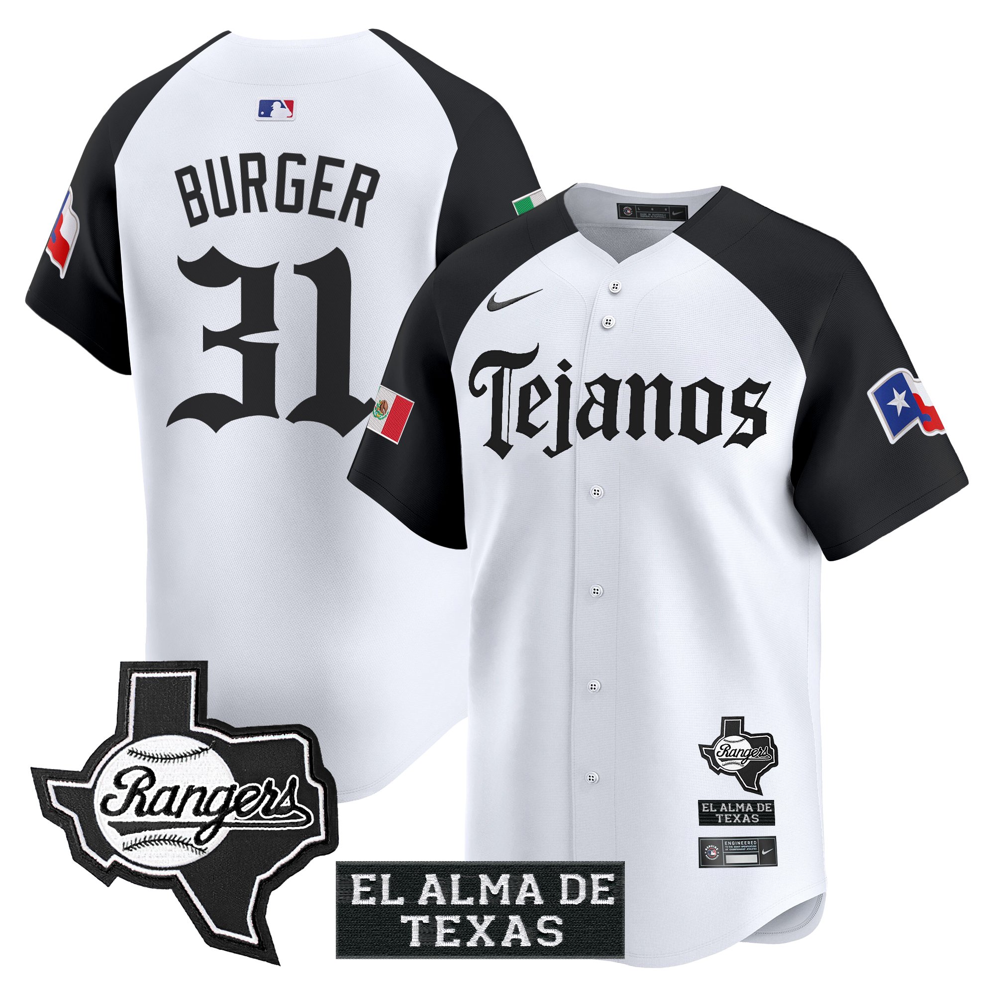 Jake Burger Men's Texas Rangers Mexico Tejano Barrio Style Vapor Premier Limited Alternate Jersey - All Stitched